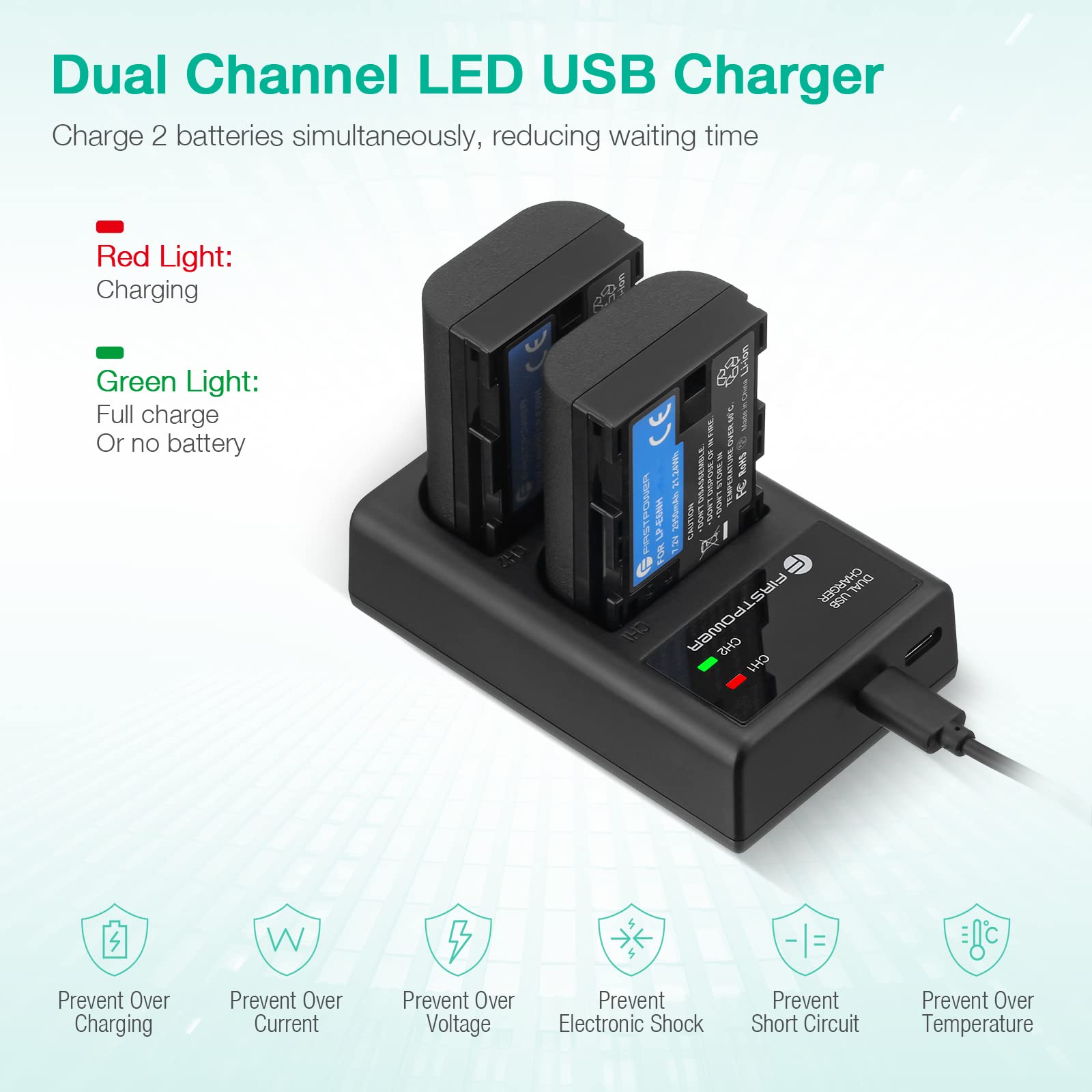Firstpower Lp E6Nh Battery And Usb Dual Charger Compatible With Canon Eos R, R5, R6, 5D Mark Ii Iii Iv, 5Ds, 6D, 6D Mark Ii, 7D,