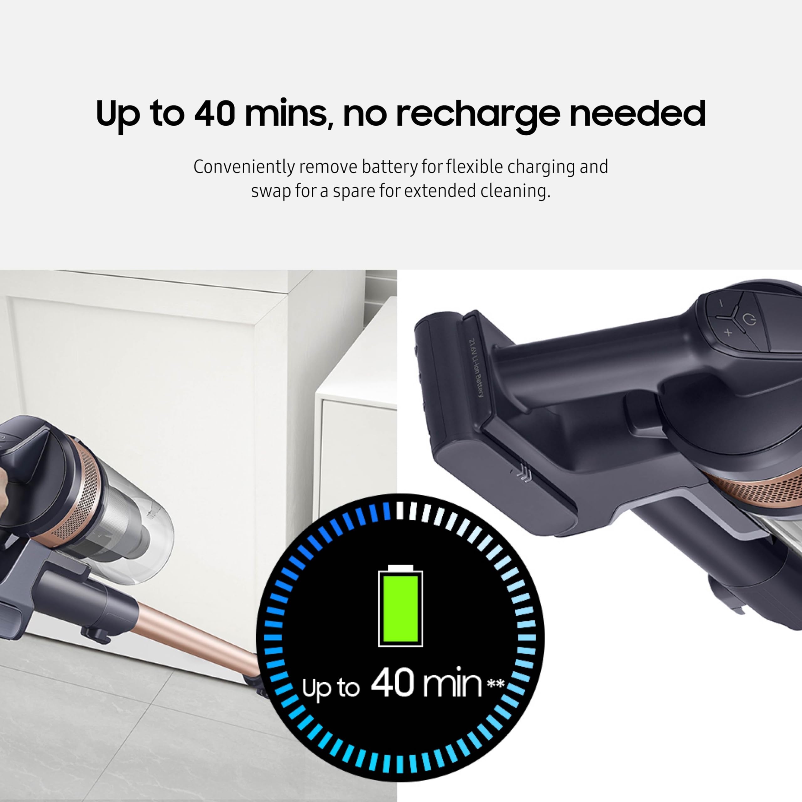 Samsung Jet 60 Pet Cordless Stick Vacuum Cleaner W/ Removable Battery, Advanced Floor Cleaning, Jet Fit Brush To Clean Hardwood,