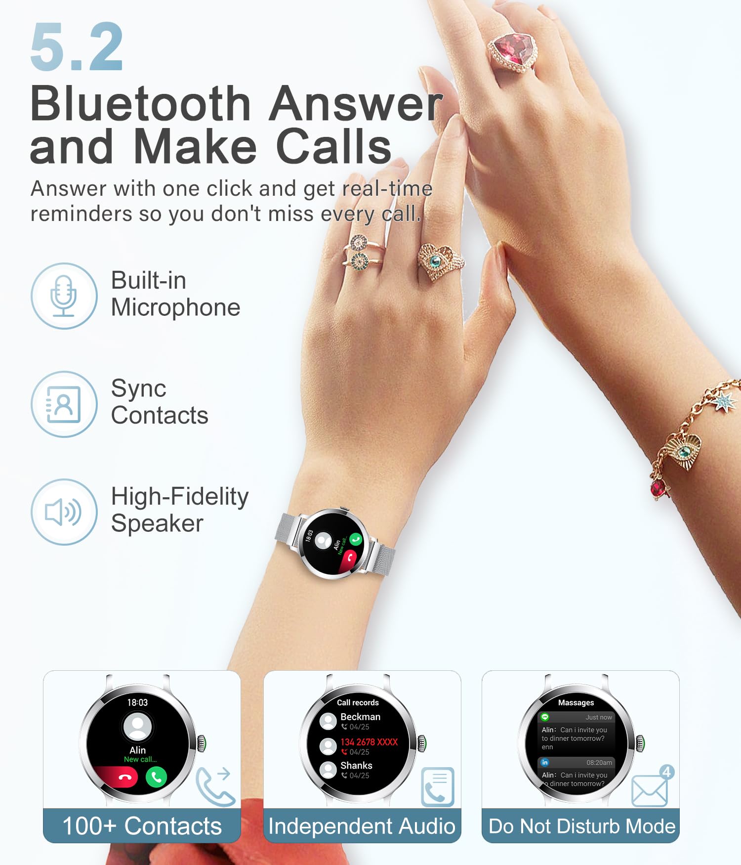 Niolina Smart Watches For Women, 1.106'' Amoled Small Screen Smartwatch Answer/Make Call For Android Ios Phones, Ip68 Waterproof