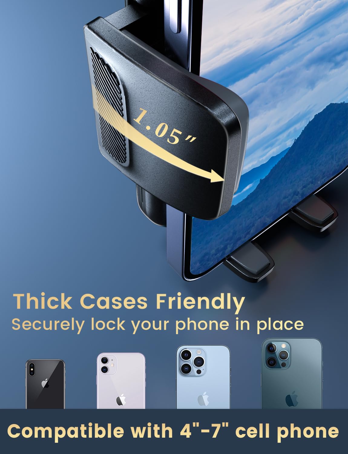 Holdersafe Phone Holders For Your Car: [Never Blocking] Air Vent Cell Phones Mount For Iphone & Samsung Android Smartphone [Thic