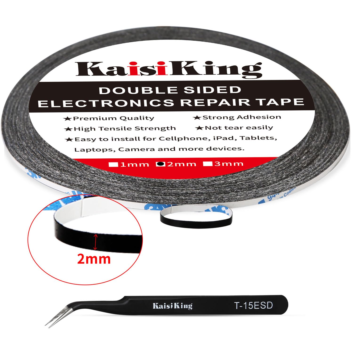 Kaisiking 2Pcs 2Mm X 50M Lcd Repair Tape Phone Screen Adhesive Tape Lcd Touch Screen Repair Tape With 1 Tweezers For Cell Phone,