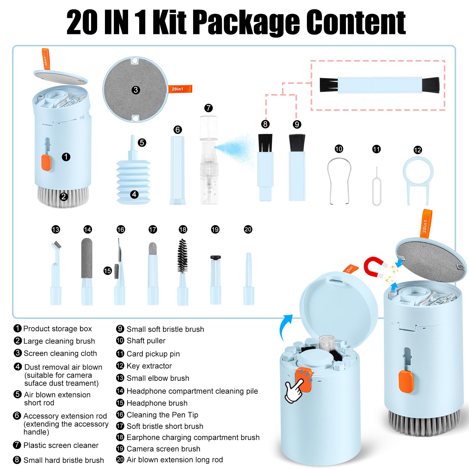 Laptop Computer Keyboard Screen Cleaner Kit, Walrfid 20 In 1 Phone Cleaning Spray For Iphone Ipad Airpods Pro Macbook, Electroni