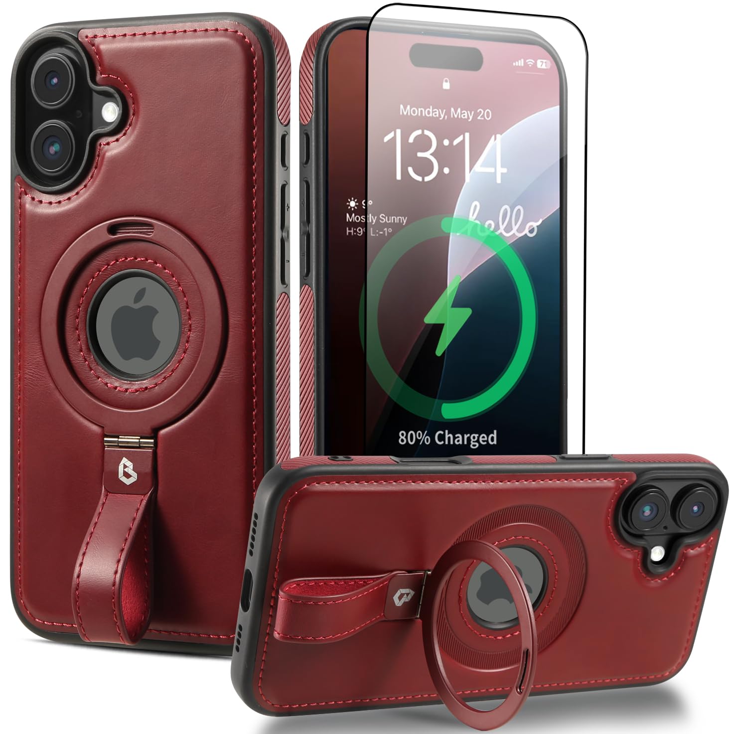 Butaiga Capture Grip Strap Magnetic Stand For Iphone 16 Case With Screen Protector, Protective Iphone 16 Case Leather, Compatibl