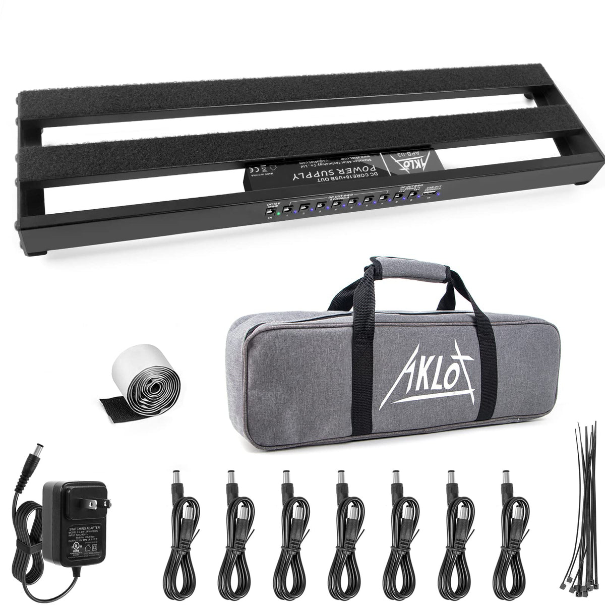 Aklot Guitar Pedal Board With Built-In Power Supply Guitars Effect Pedalboard Aluminium Alloy Power Supply 19'' X 5'' With Bag, 