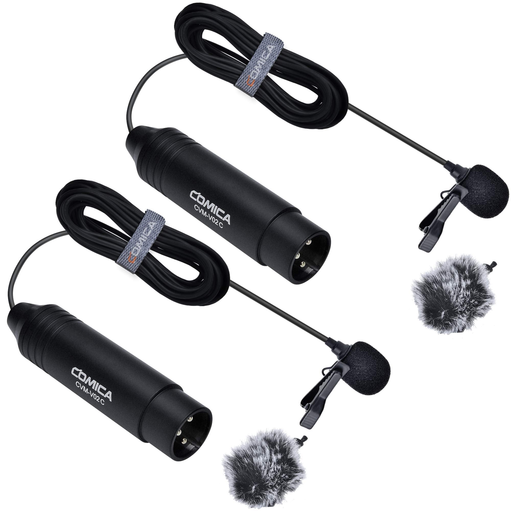 COMICA CVM-V02C XLR 48V Phantom Power Cardioid Lavalier Microphone,with Lapel Clip and Wind Muff,Lapel Mic for Camera Canon Sony