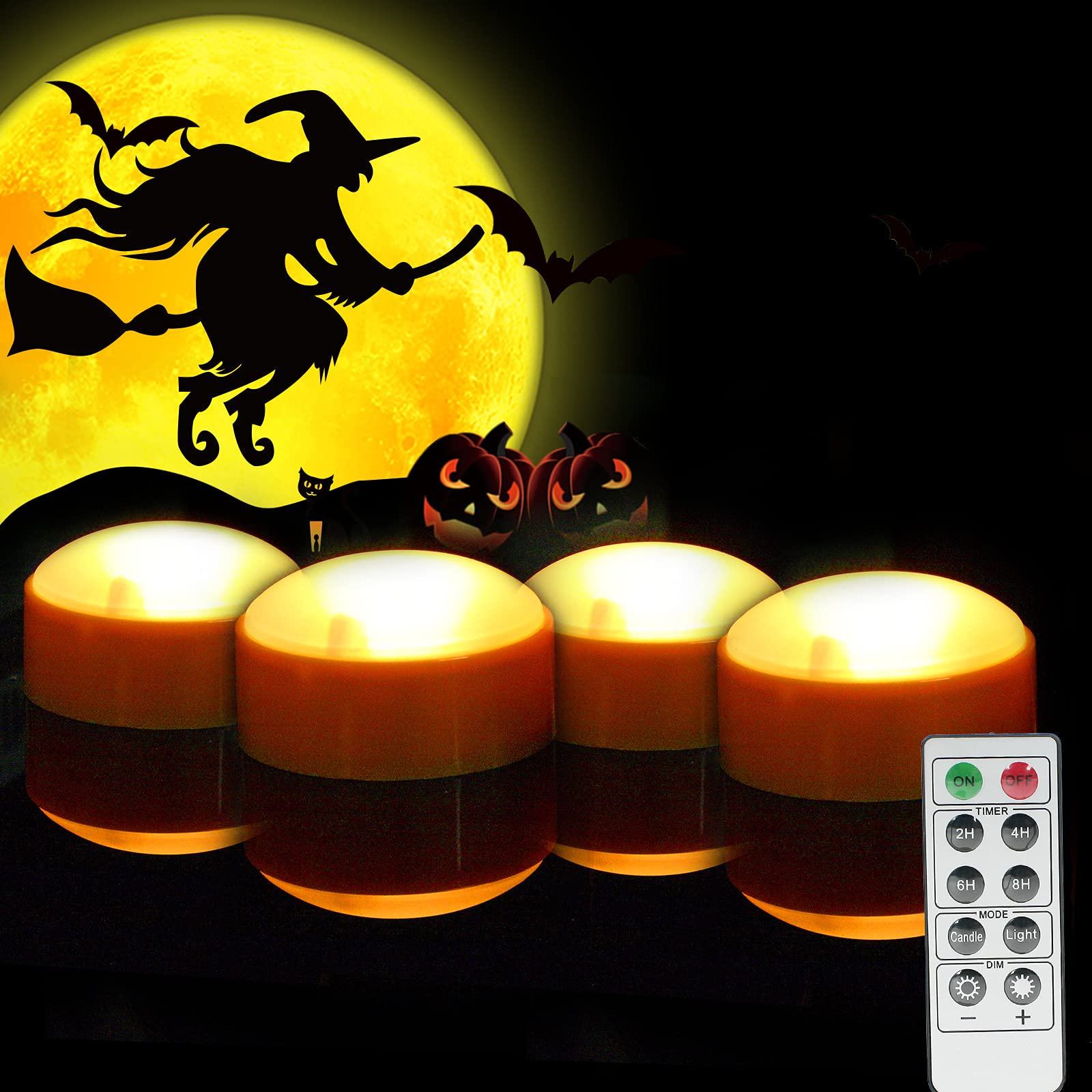 4 Pack Halloween Led Pumpkin Lights With Remote And Timers Battery Operated Jack O Lantern Lights Bright Flickering Flameless El