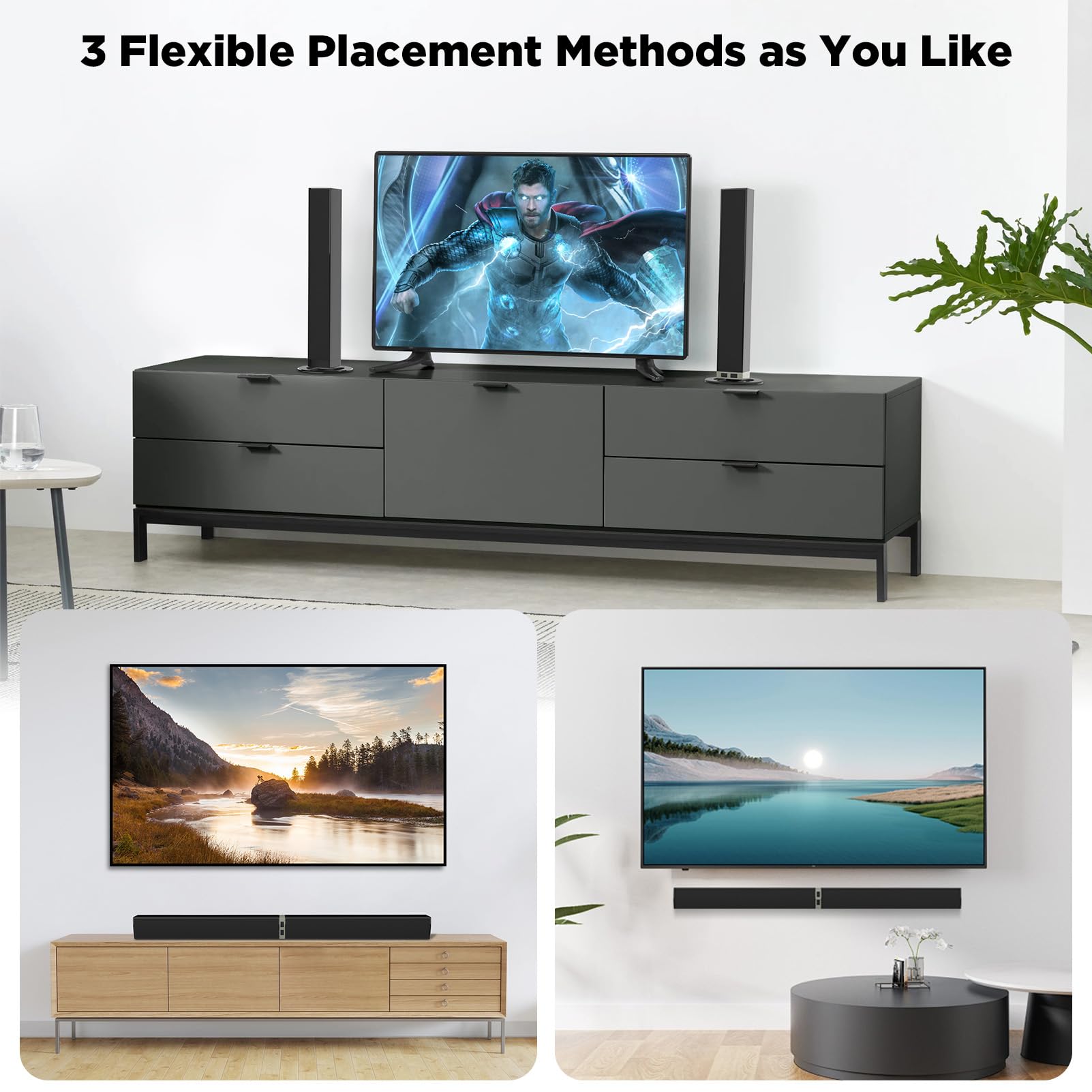 Mzeibo Tv Sound Bar, Sound Bars For Smart Tv, Bluetooth 5.0 Soundbar 60W 32Inch Detachable Soundbars With Hdmi Arc/Optical/Aux C