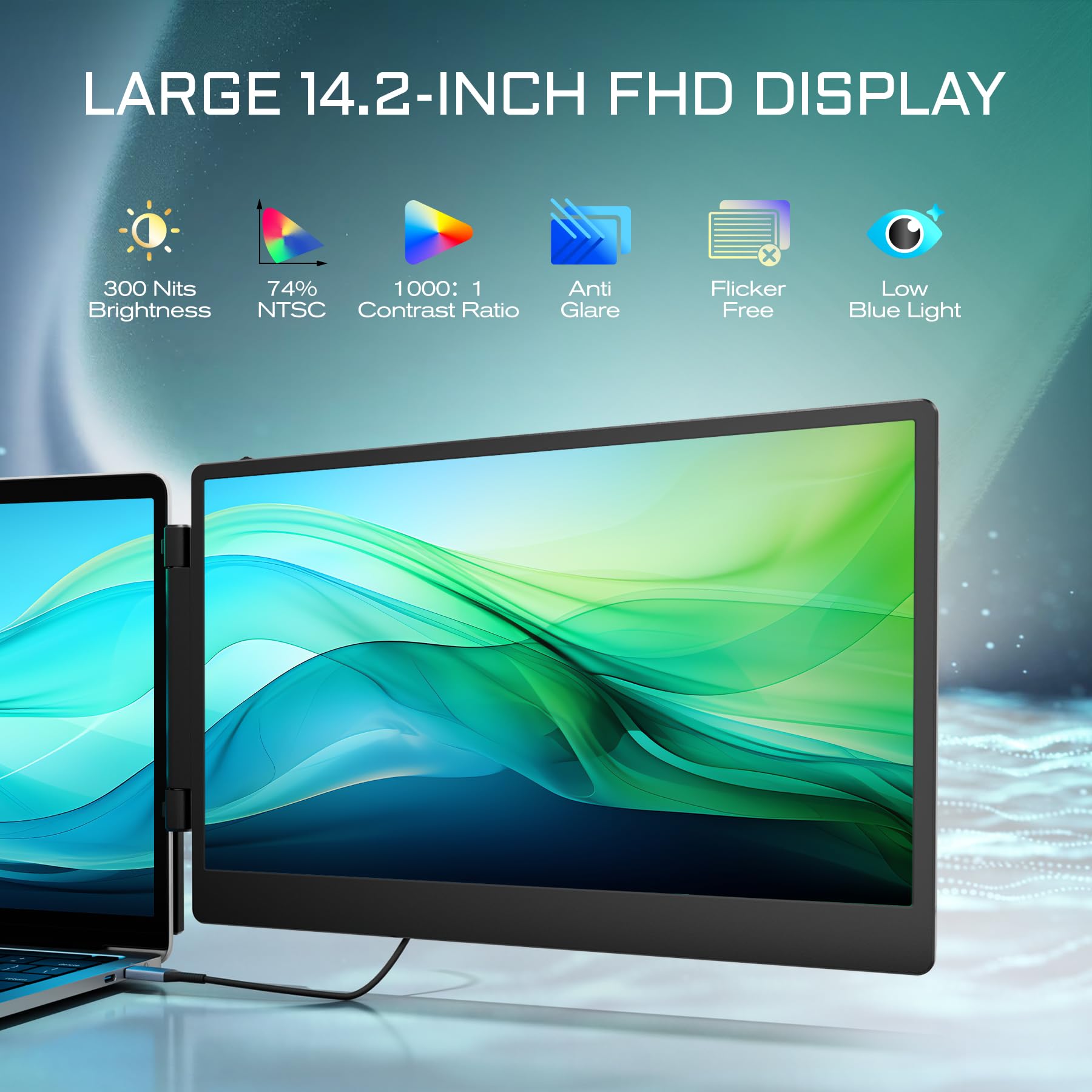 Teamgee 14.2'' Portable Monitor, Fhd Ips Laptop Screen Extender With 90 Foldable Stand/Dual Speakers, Hdmi/Usb A/Type C Plug And