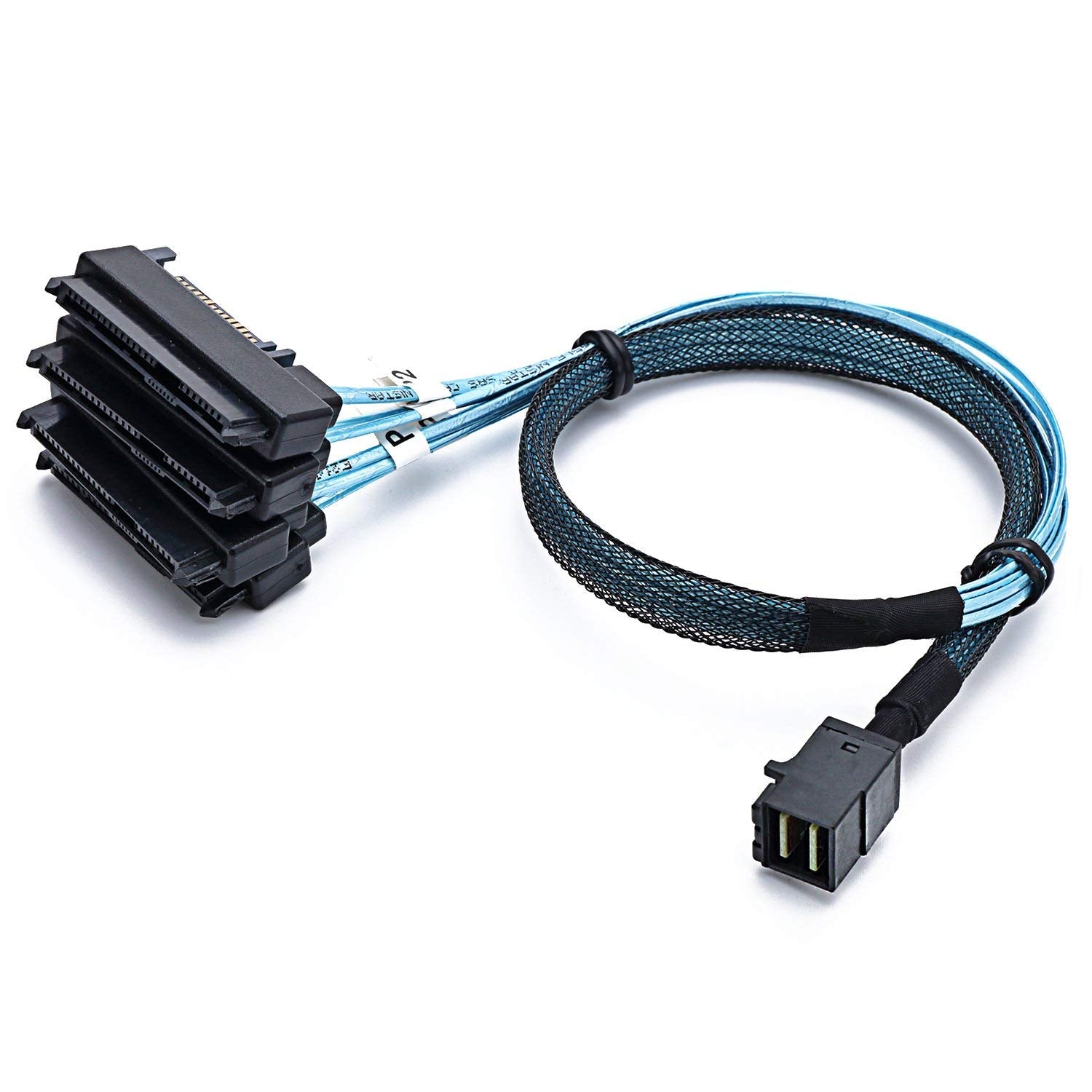 Cabledeconn Sff 8643 Internal Mini Sas Hd To (4) 29Pin Sff 8482 Connectors With Sas 15Pin Power Port 12Gb/S Cable (1M) (H0204)