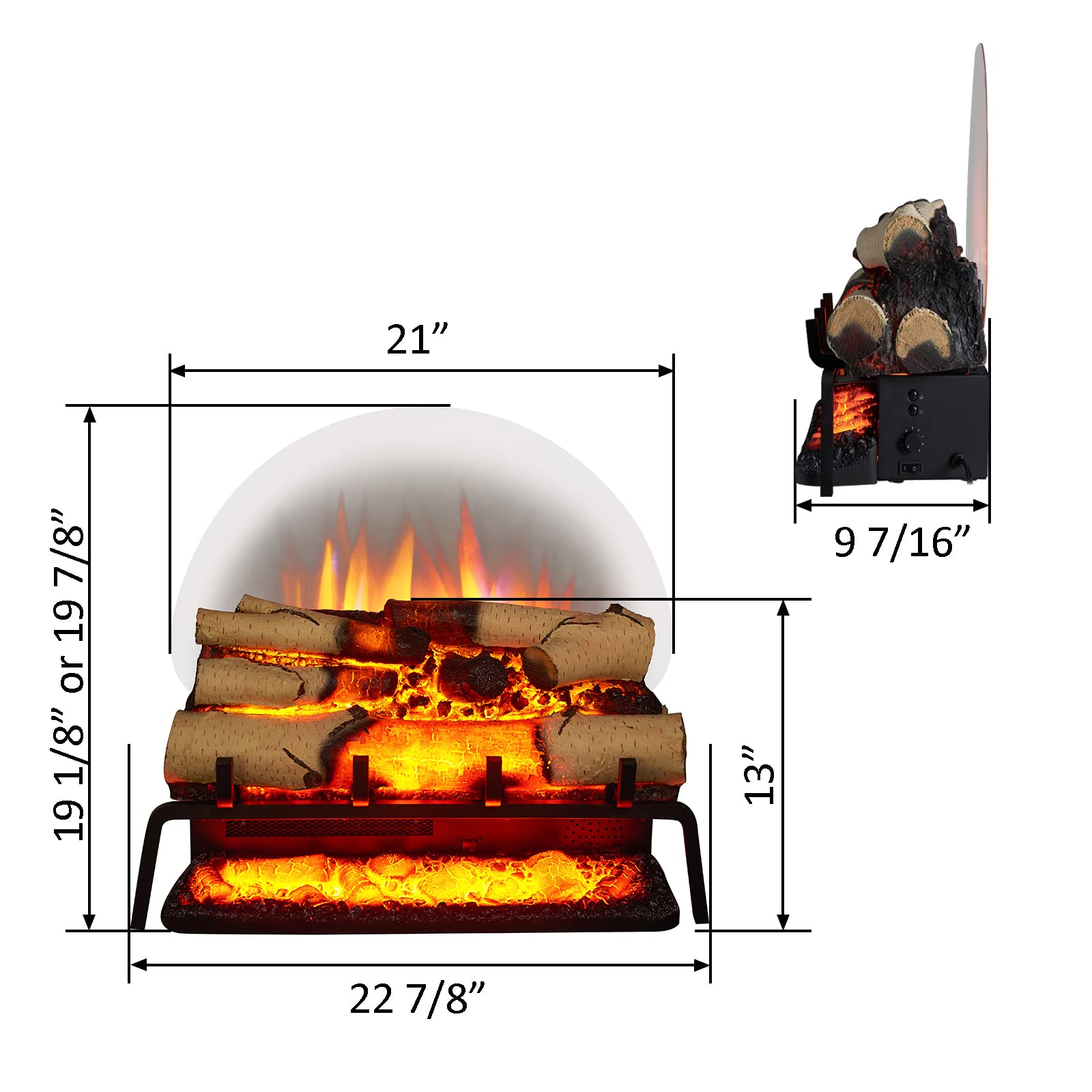 Legendflame 23'' W Free Standing Electric Fireplace White Birch Log Set (Ef290A Wb), Fireplace Insert, Heater 750W/1500W, Crackl