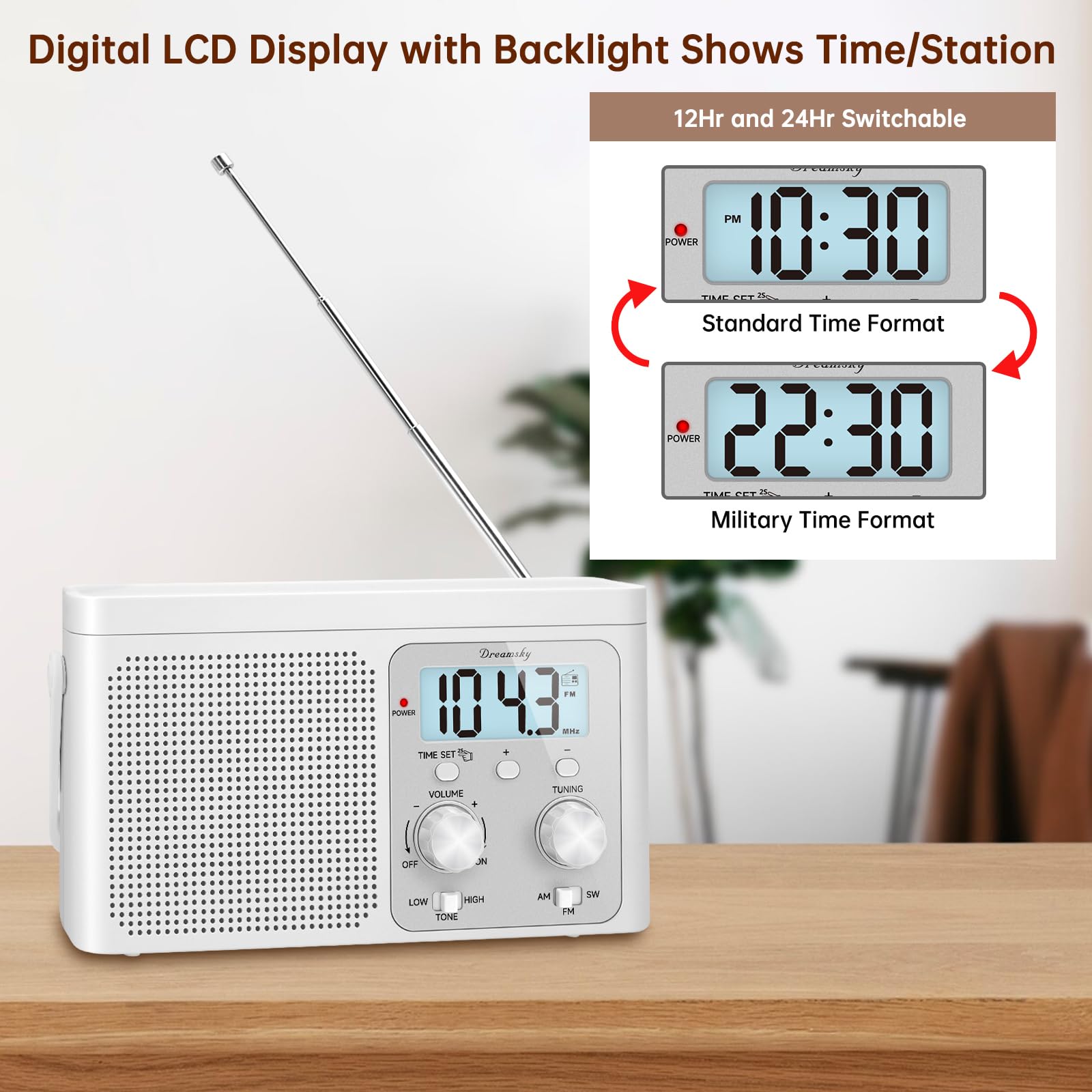Dreamsky Am Fm Radio Portable   Shortwave Radio Battery Powered Or Plug In Wall For Home Outdoor, Strong Reception, Large Dial E