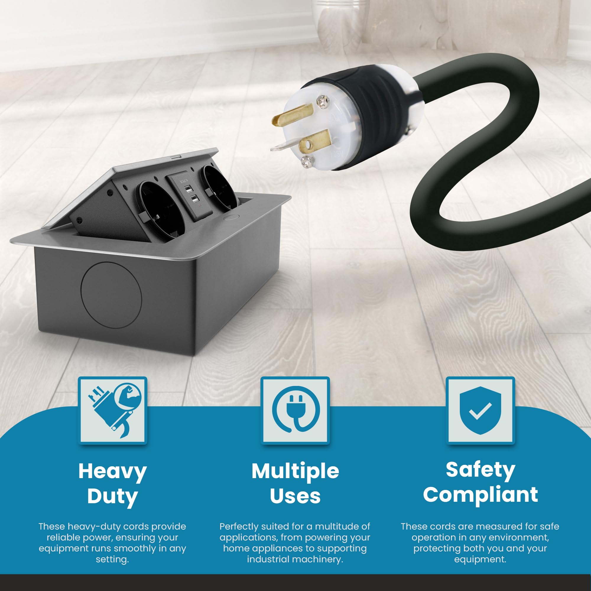 Ironbox Electric Nema 5 20P To 5 20R Extension Cord   20A, 125V, 12/3 Sjt   Heavy Duty Outdoor Generator Cords & Plugs   Ul List