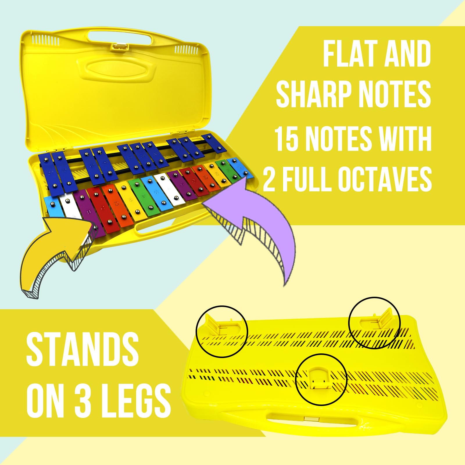 Soulmate Xylophone Glockenspiel 25 Notes Xylophone For Kids Professional Xylophone Instrument Music Teaching, Gifts (Yellow)