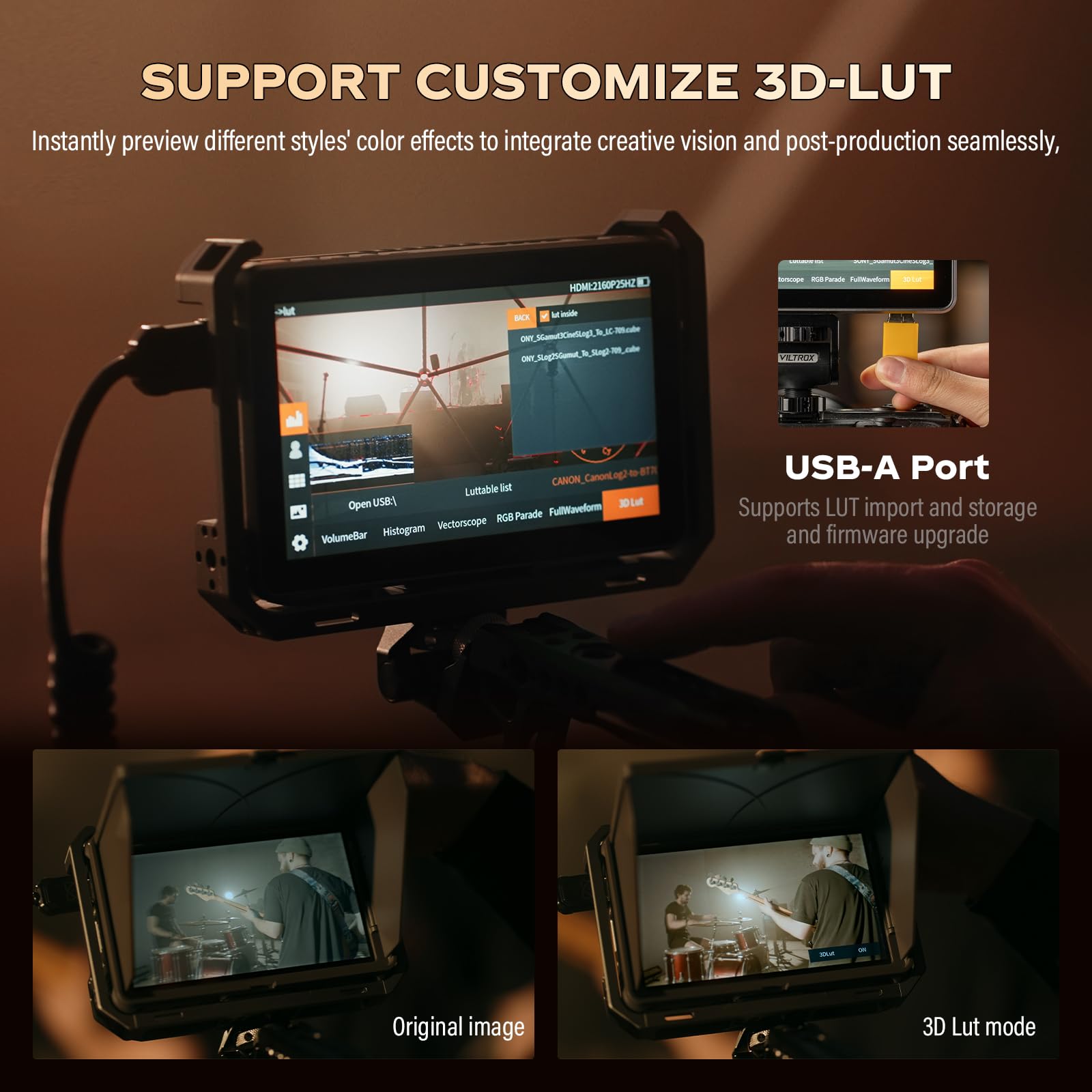 Viltrox Dc-X3 Touchscreen Camera Field Monitor,4K Hdmi In/Out Camera Video Monitor With Battery Sunshade Hood,Camera Touchscreen