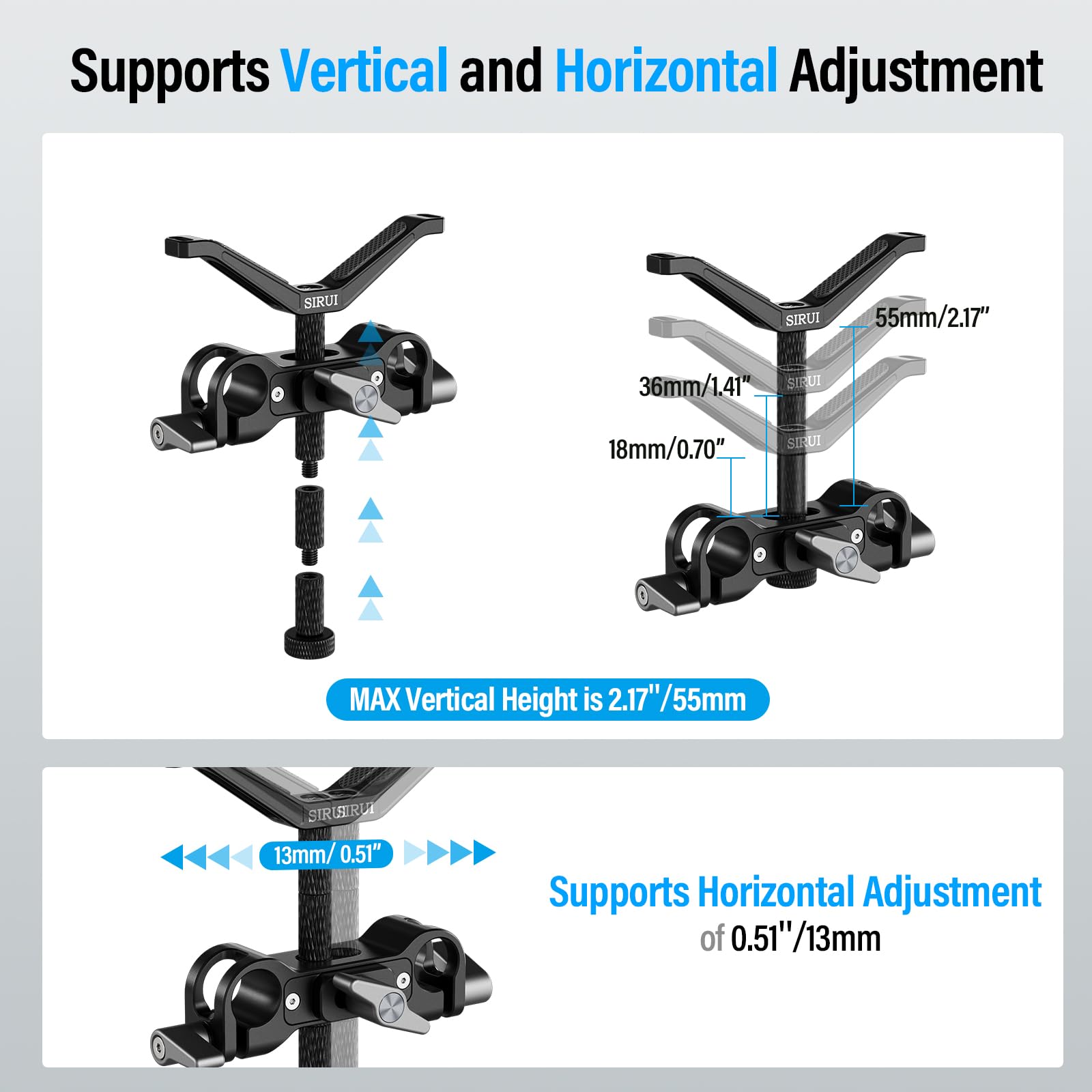 Sirui Camera Lens Support, Universal 15Mm Rail Telephoto Long Lens Support Bracket With Vertical And Horizontal Adjustment, 3 Extension Rods Lens Holder For Dslr Camera Shoulder Rig, Am Lb35