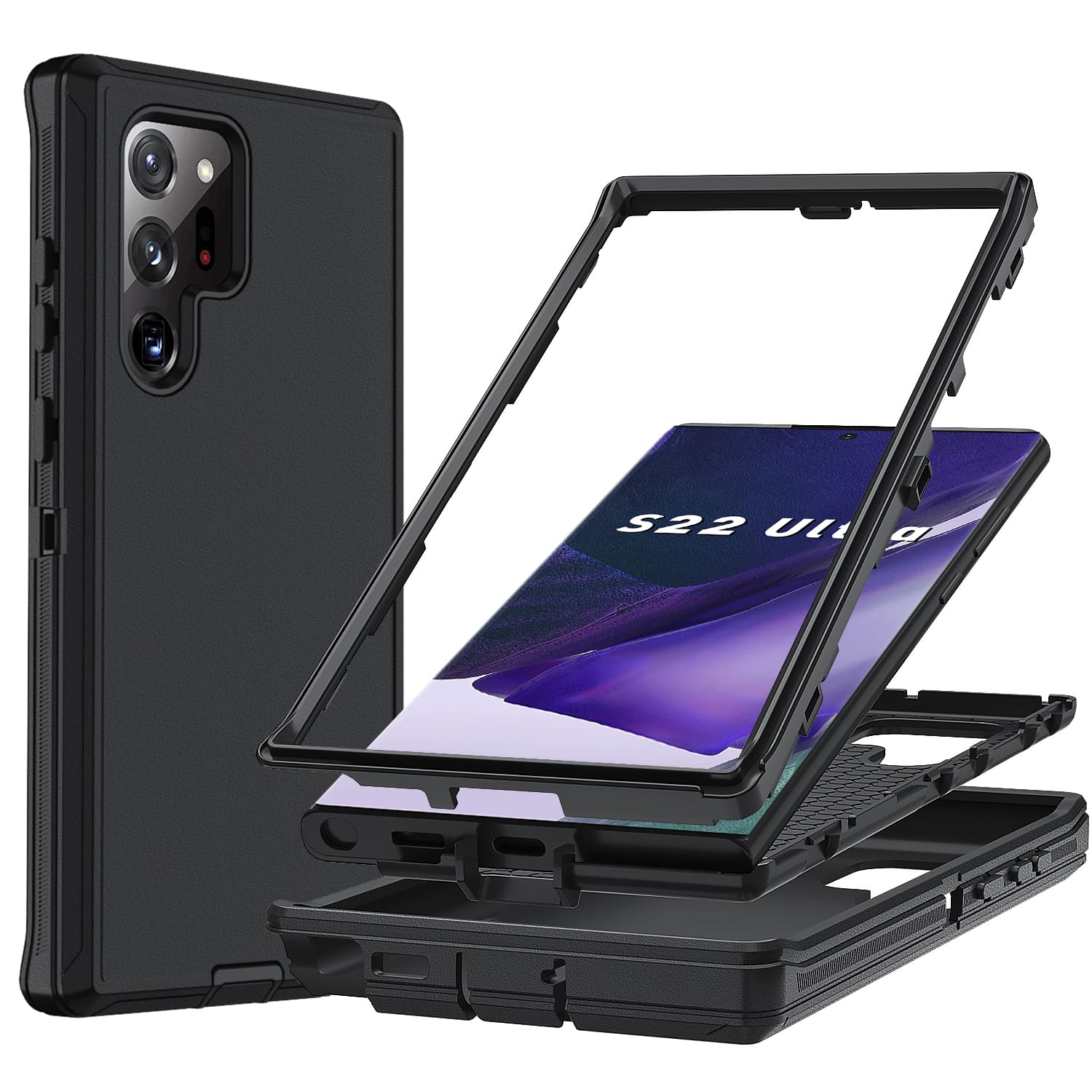 Ylzhe for Samsung Galaxy S22 Ultra 5G Case,3-Layer Durable Phone Case S22 Ultra Case Heavy Duty Protection Cover,Shockproof Drop