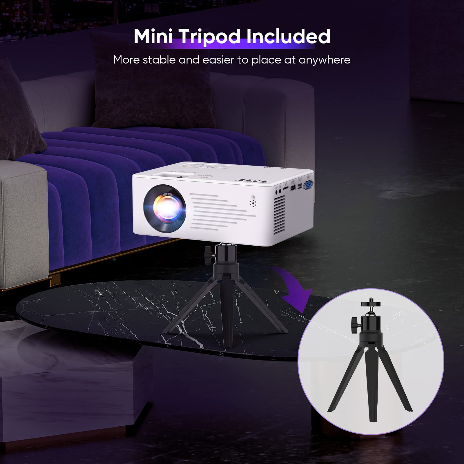 Tmy Mini Projector For Iphone, Portable Projector With 5G Wifi And Bluetooth, 1080P Hd Projector?With Tripod?, Movie Projector F