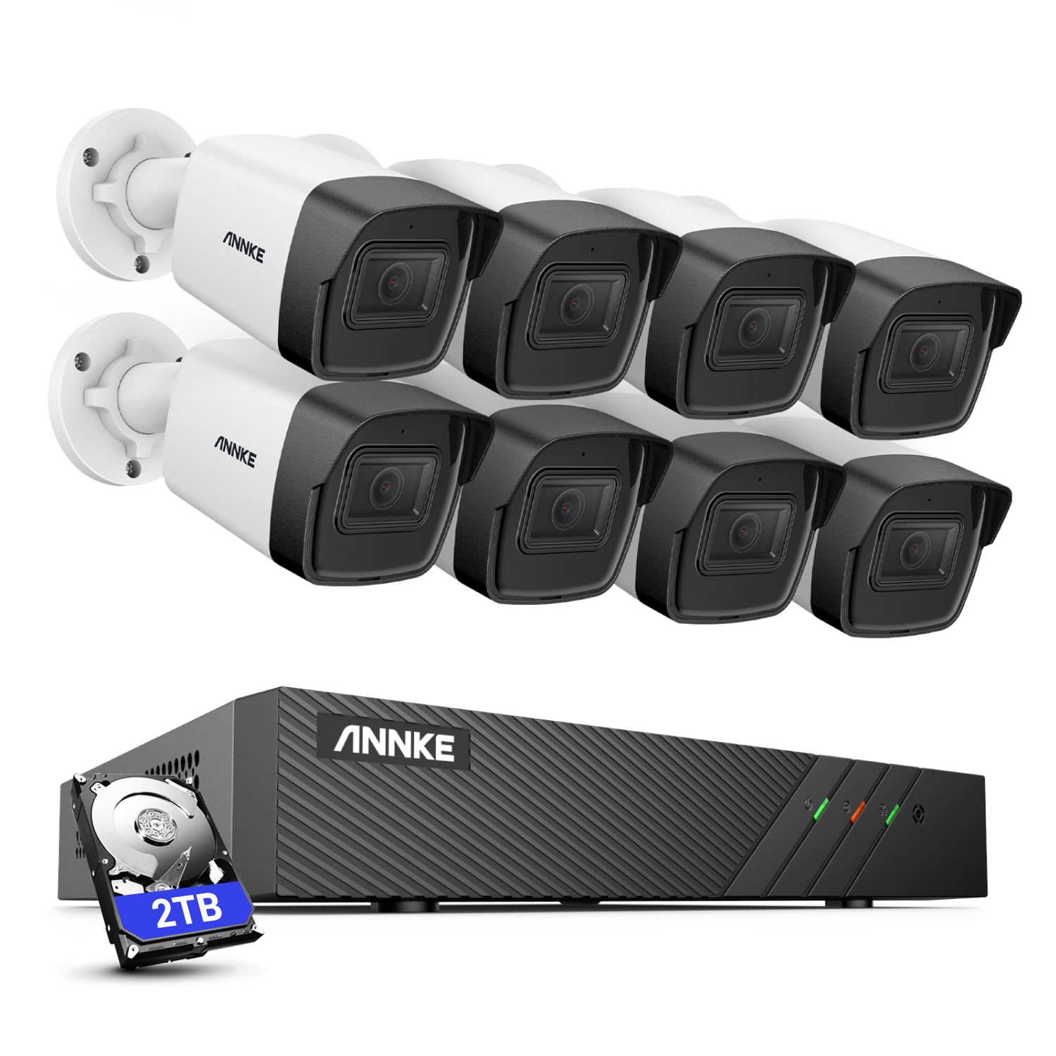 Annke H500 3K 5Mp Poe Security Camera System With Audio, 8Ch H.265+ Nvr With 2Tb Hdd For 7/24 Recording, 8Pcs Wired Outdoor Ip Camera, Human&Vehicle Detection, Color Night Vision, Build In Mic, Ip67