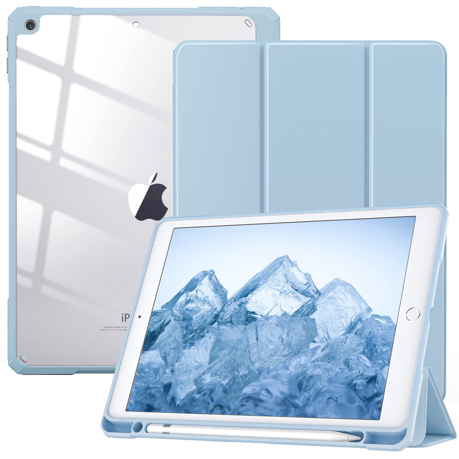 Timovo Case For Ipad 9Th Generation 2021, 10.2 Inch Ipad Case With Pencil Holder, Smart Stand Protective Clear Case Cover For Ip