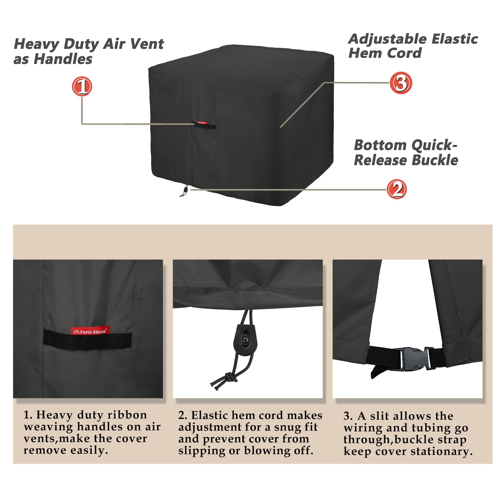 Porch Shield 600D Waterproof Air Conditioner Covers For Outside Units Square Ac Cover Black   30 X 30 X 32 Inch