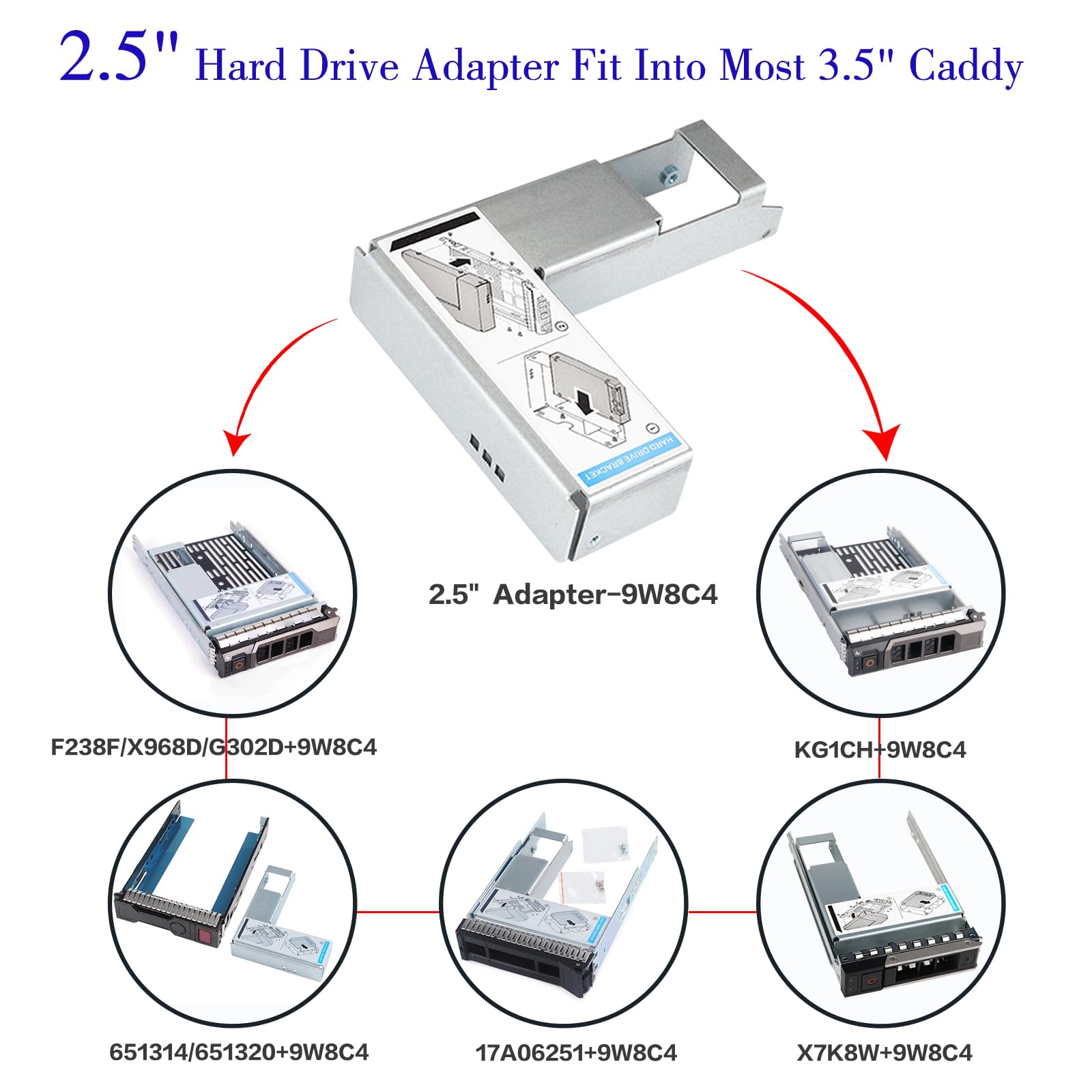 Pack 2 9W8C4 Y004G Wwgpk Ssd Adapter Bracket Compatible For 3.5'' X7K8W Kg1Ch T440 R530 R540 R440 R740 R730 R430 Sas Sata Hard D