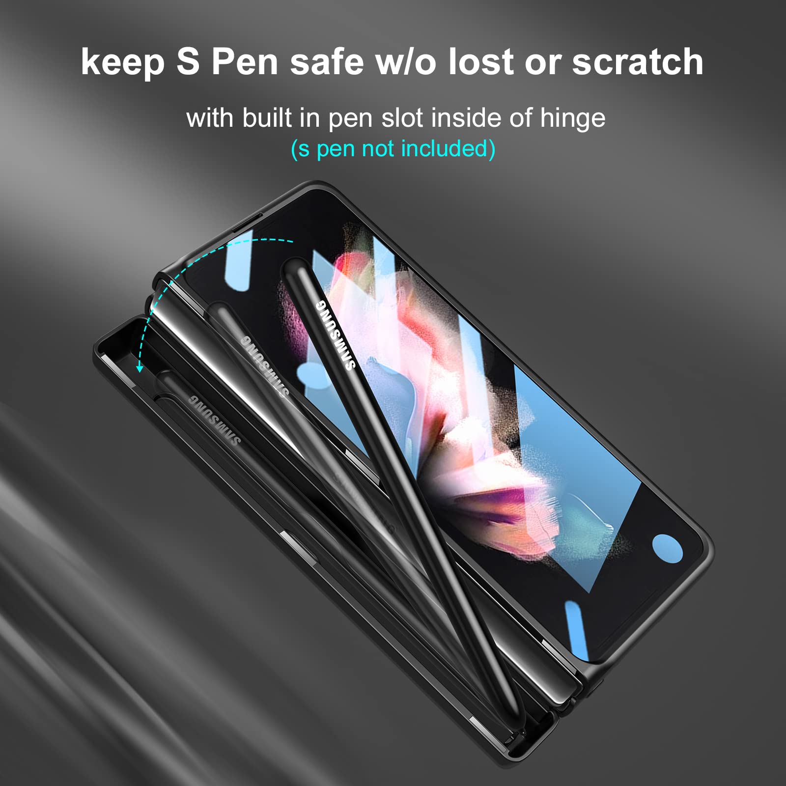 [Updated Version] Libeagle Compatible With Samsung Galaxy Z Fold 3 Case [Built In Hidden S Pen Holder To Avoid Pen Lost][Leather