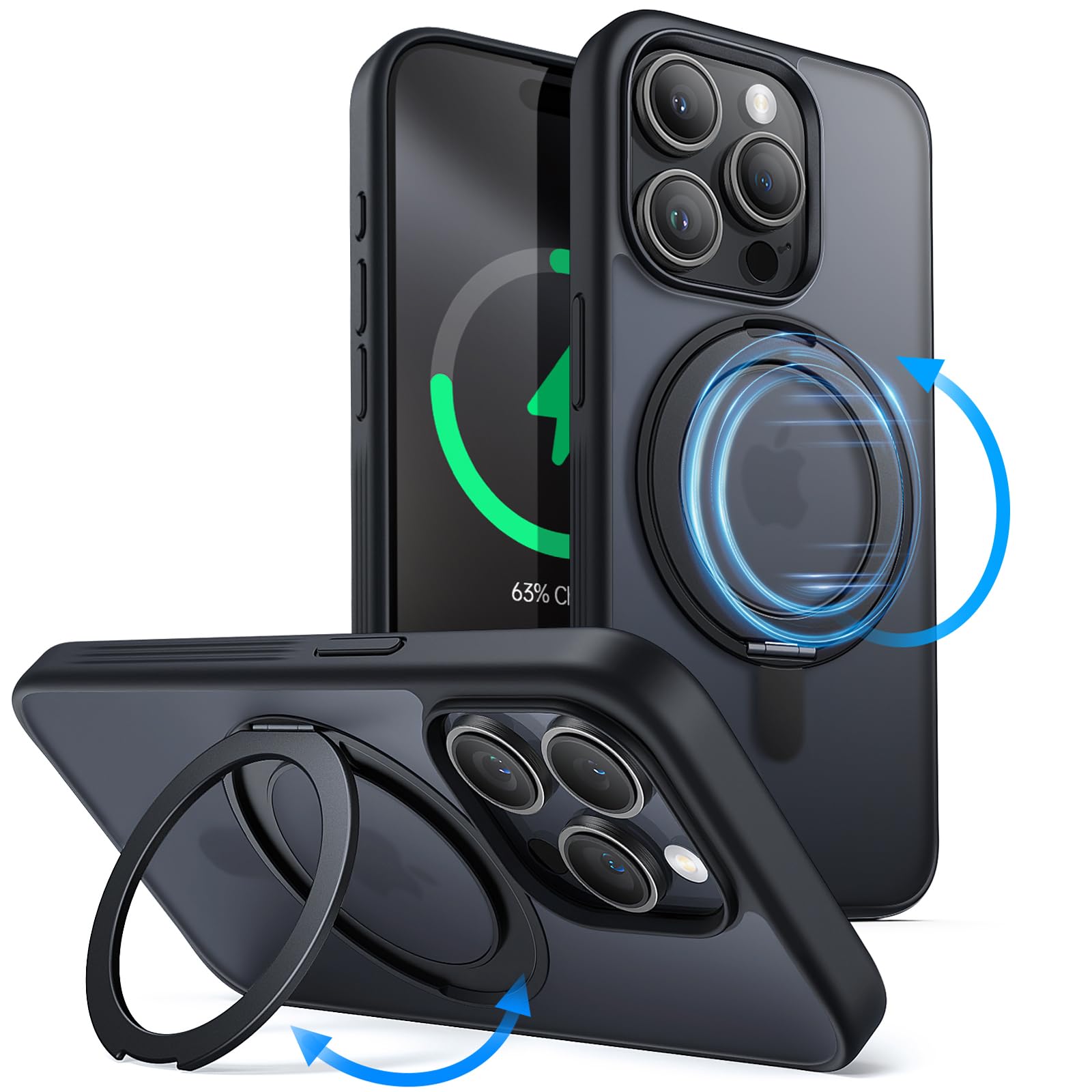 JETech 360 Degree Rotatable Ring Case for iPhone 15 Pro Max 6.7-Inch Compatible with MagSafe, Slim Shockproof Phone Cover with S