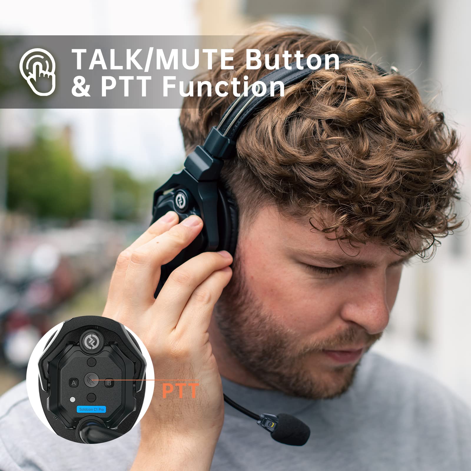 Hollyland Solidcom C1 Pro Wireless Intercom Headset System Enc Noise Cancellation Full Duplex 3 Person 1100Ft Team Communication