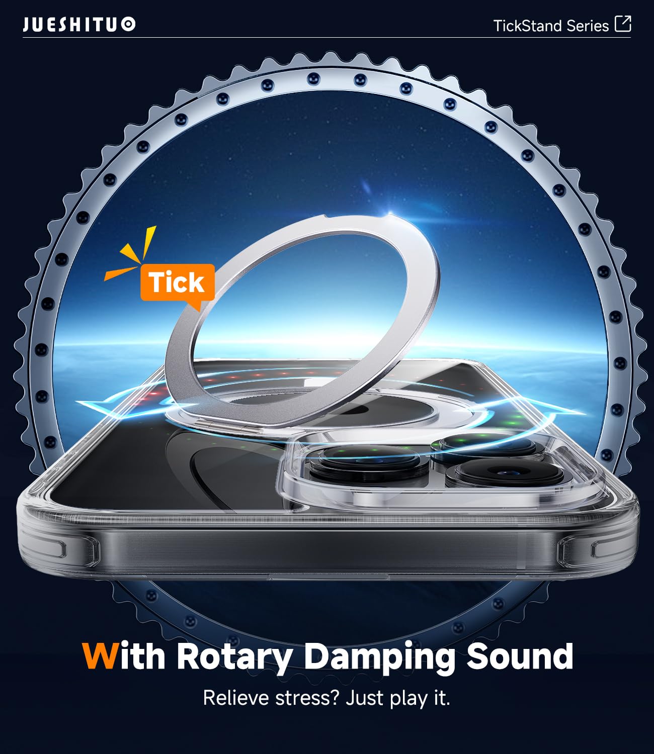 Jueshituo 3 In 1 For Iphone 16 Pro Case, [Non Yellowing] 360 Rotatable Magnetic Ring Stand With [Rotary Damping Sound] [1X Scree