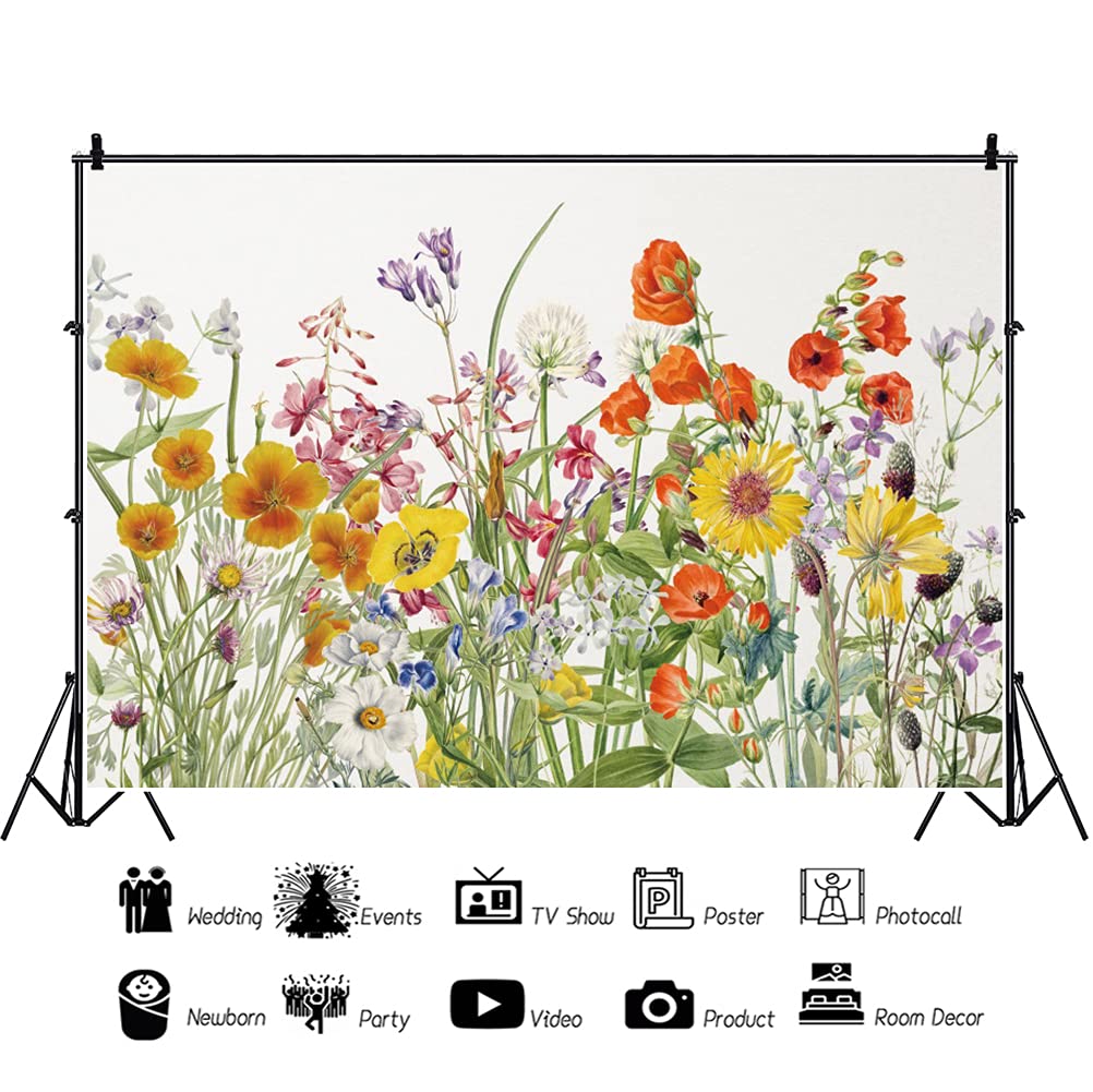 Laeacco 10X8Ft Watercolor Wild Flower Backdrop Plain Floral Bridal Shower Wedding Background Rustic Retro Colorful Dried Flower