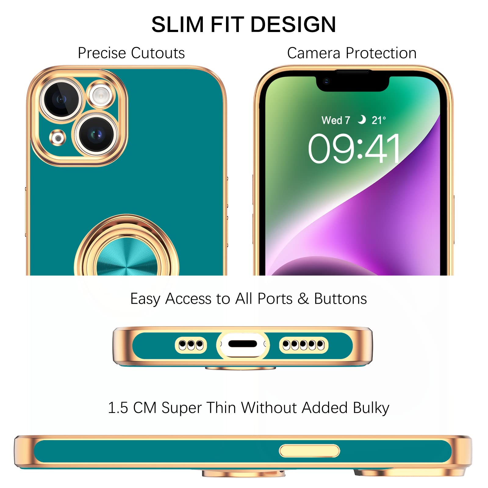 Veningo Iphone 14 Case, Phone Cases For Iphone 14, Slim Fit Soft 360 Ring Holder Kickstand Magnetic Car Mount Supported Easy Cle