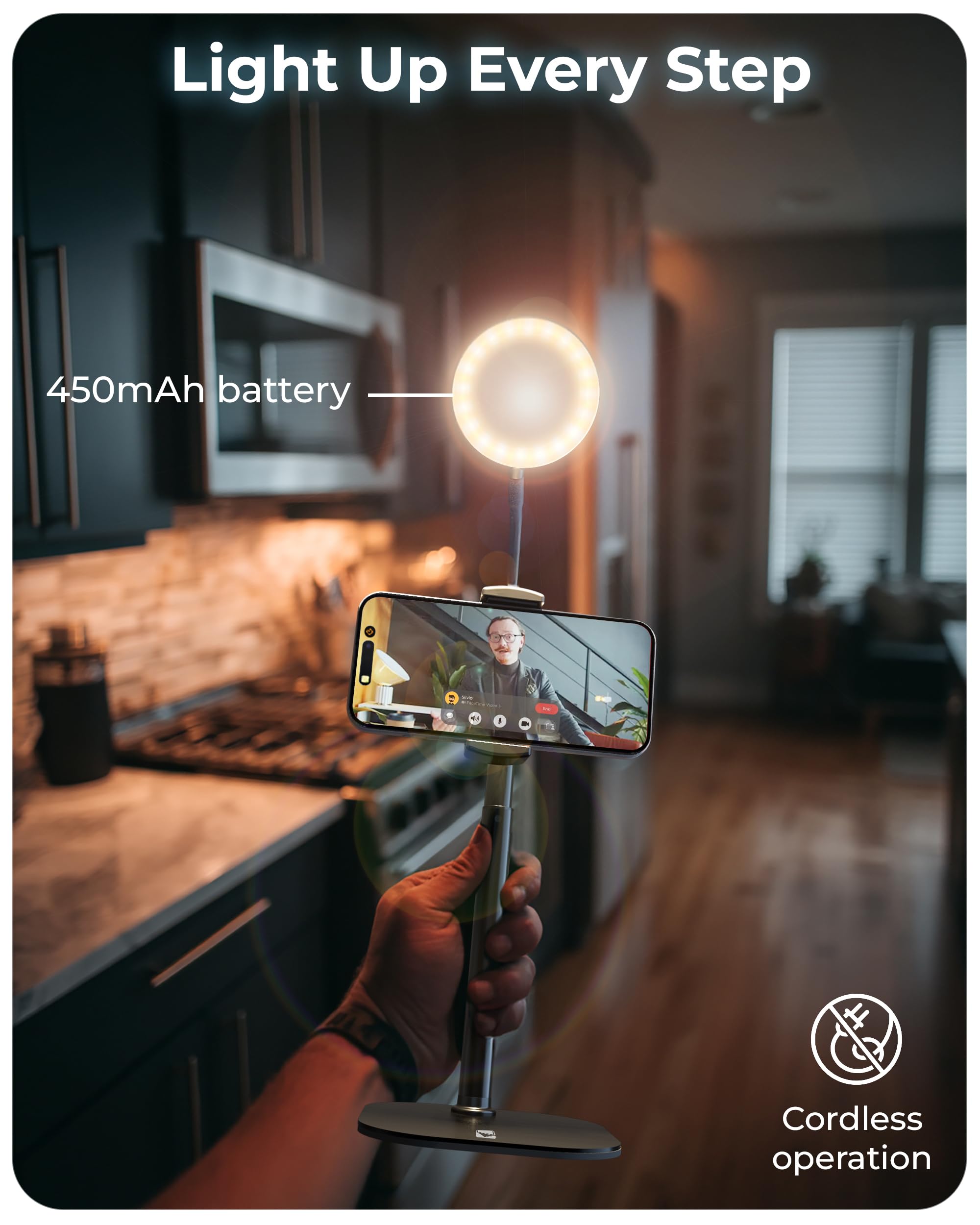 Phone Stand For Recording With Light For Desk - Chatstand Halo 9-14 Adjustable, Portable Ring Light Tripod, Iphone Stand For Des