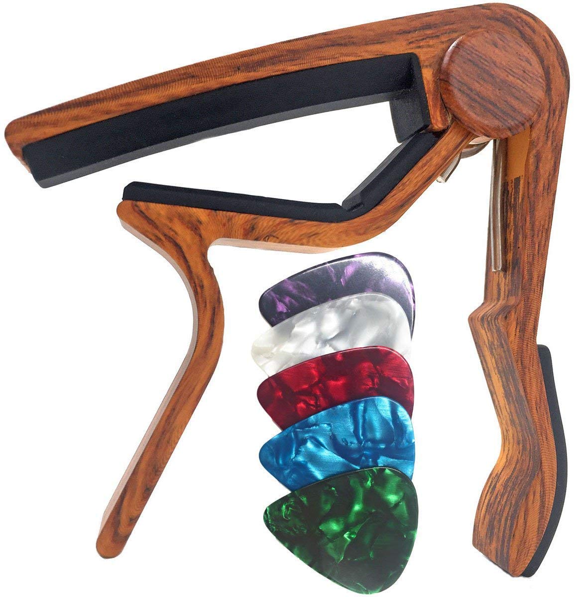Wingo Guitar Capo For Acoustic And Electric Guitars   Rosewood Color With 5 Picks