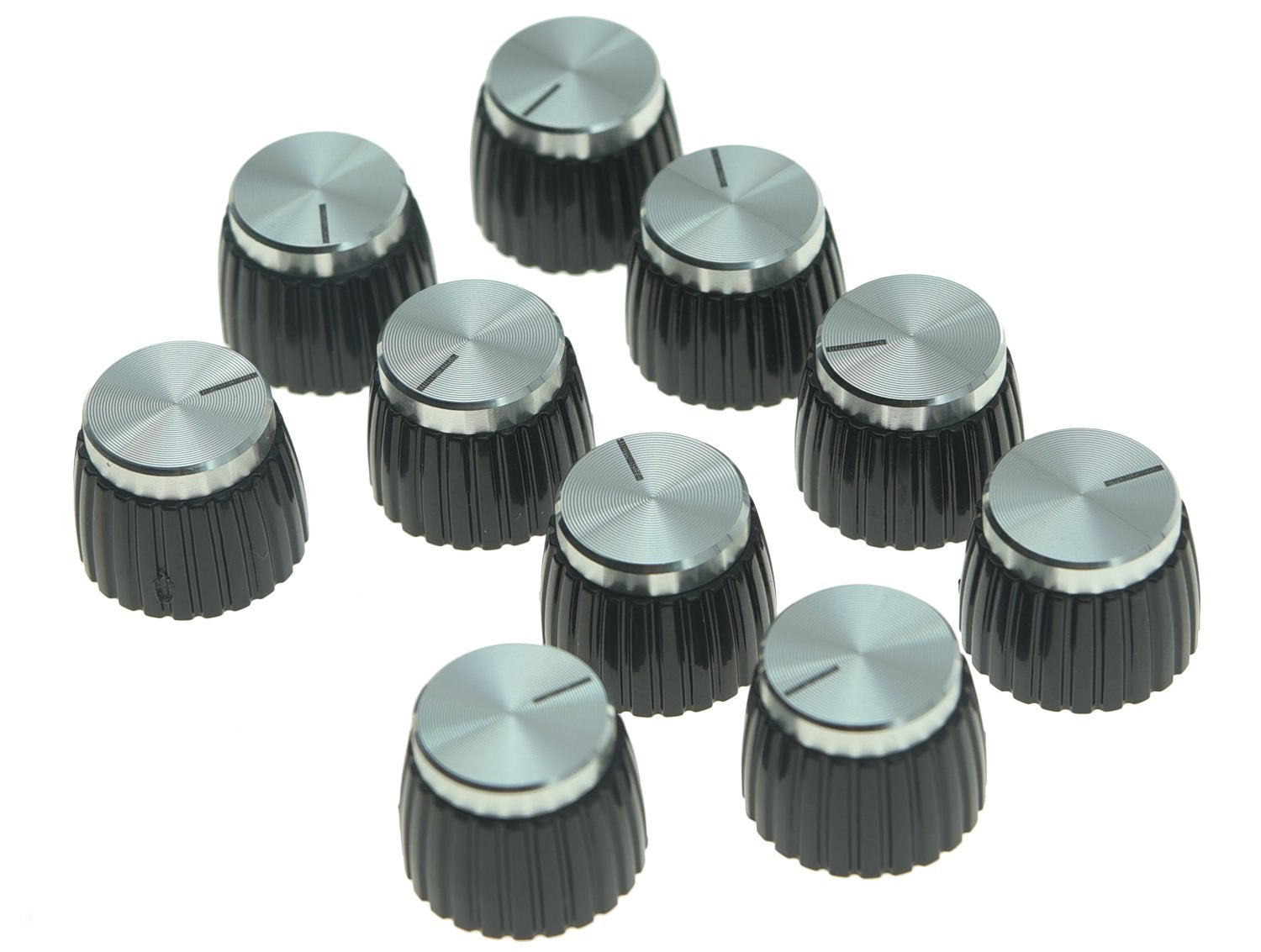 Kaish 10Pcs Guitar Amp Amplifier Push On Fit Knobs Black With Silver Aluminum Cap Top For Marshall Amplifiers With 6Mm Diameter
