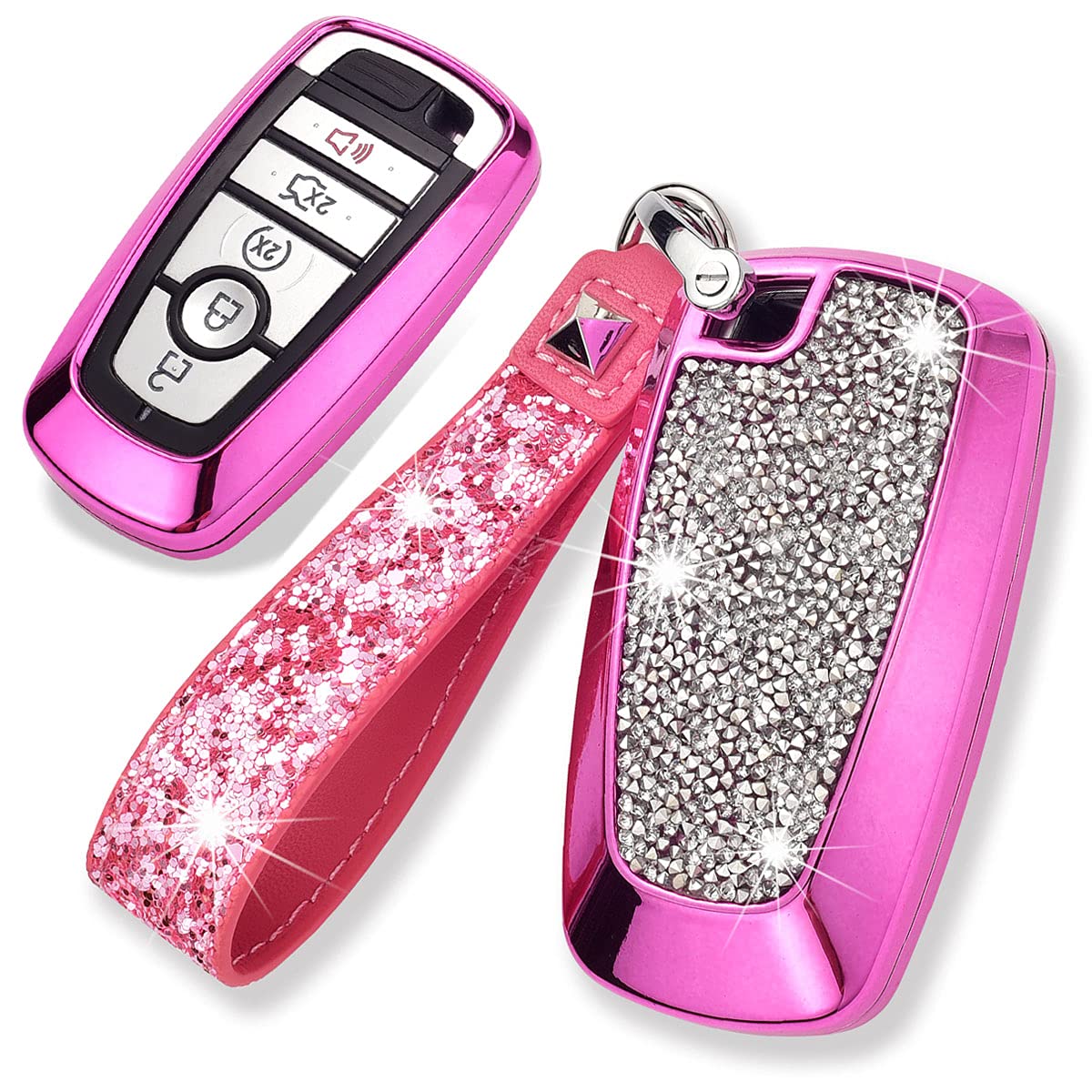 Royalfox(Tm) 3 4 5 Buttons 3D Bling Keyless Entry Remote Smart Key Fob Case Cover For 2017 2018 2019 2020 2021 2022 Ford Mustang