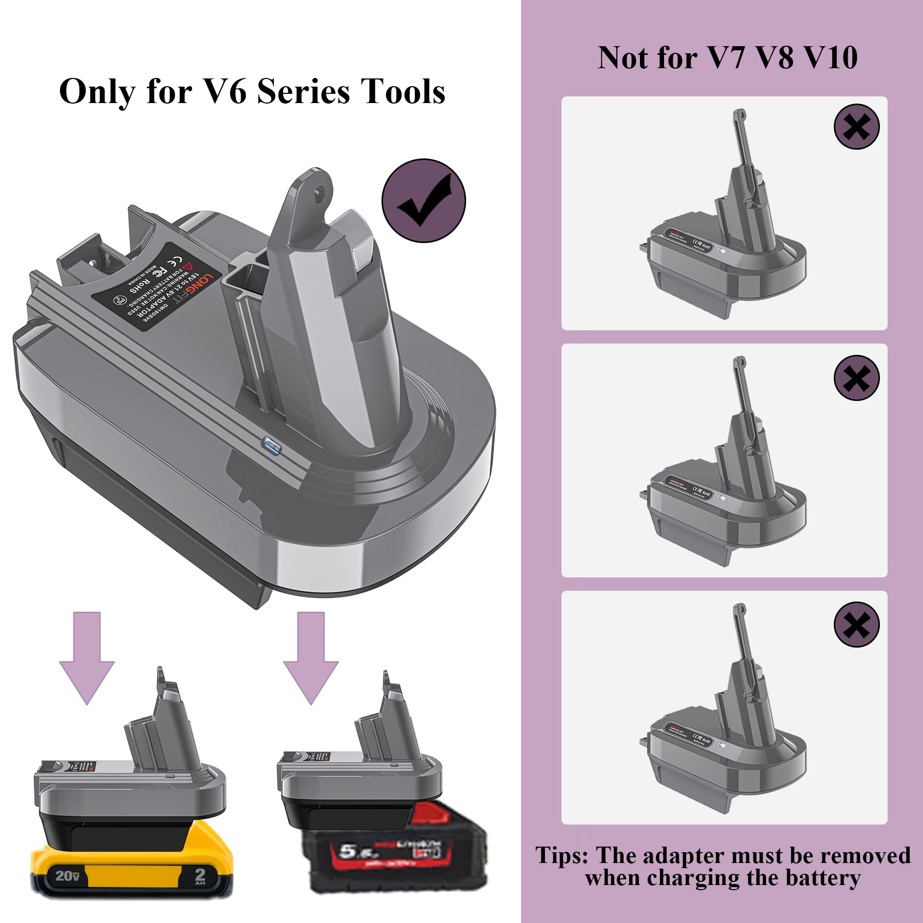 V6 Battery Adapter Replace For Dyson Compatible With Dewalt 20V & Milwaukee 18V Li Ion Battery Converted To Dyson V6 Battery, Us