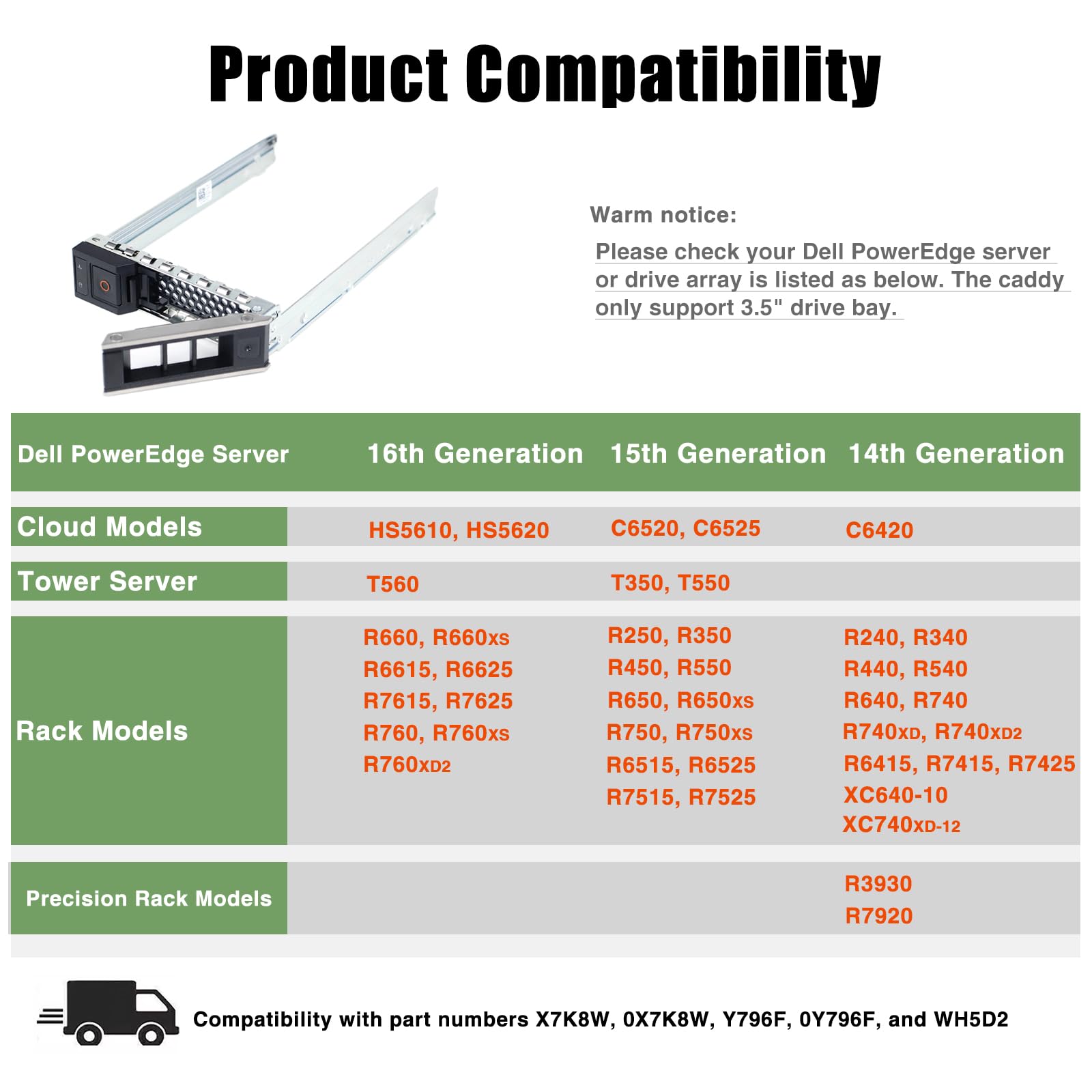 Hard Drive Bracket 3.5' Hdd Ssd Bracket X7K8W 0X7K8W Hard Drive Caddy Compatible For Dell Poweredge 16Th/15Th/14Th Generation R240 R340 R440 R540 R640 R740 R740Xd2 R6415 R7425, 10 Pack