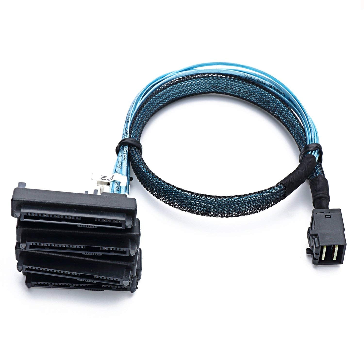 Cabledeconn Sff 8643 Internal Mini Sas Hd To (4) 29Pin Sff 8482 Connectors With Sas 15Pin Power Port 12Gb/S Cable (1M) (H0204)