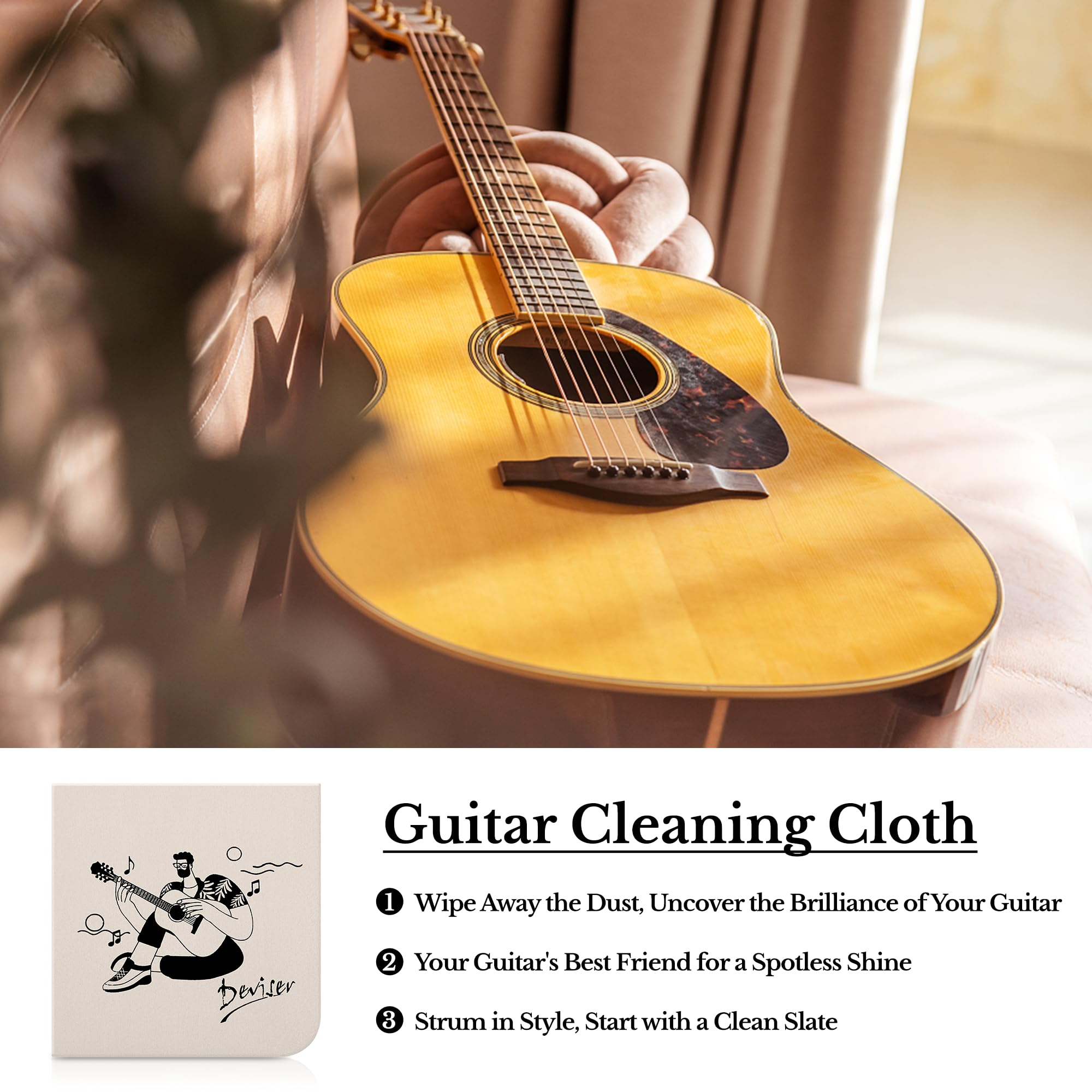Deviser Guitar Cleaning,All In One Kit,Fretboard Lemon Oil,Polish,Guitar String-Cleaner,Guitar String Winder,Cleaning Cloth For