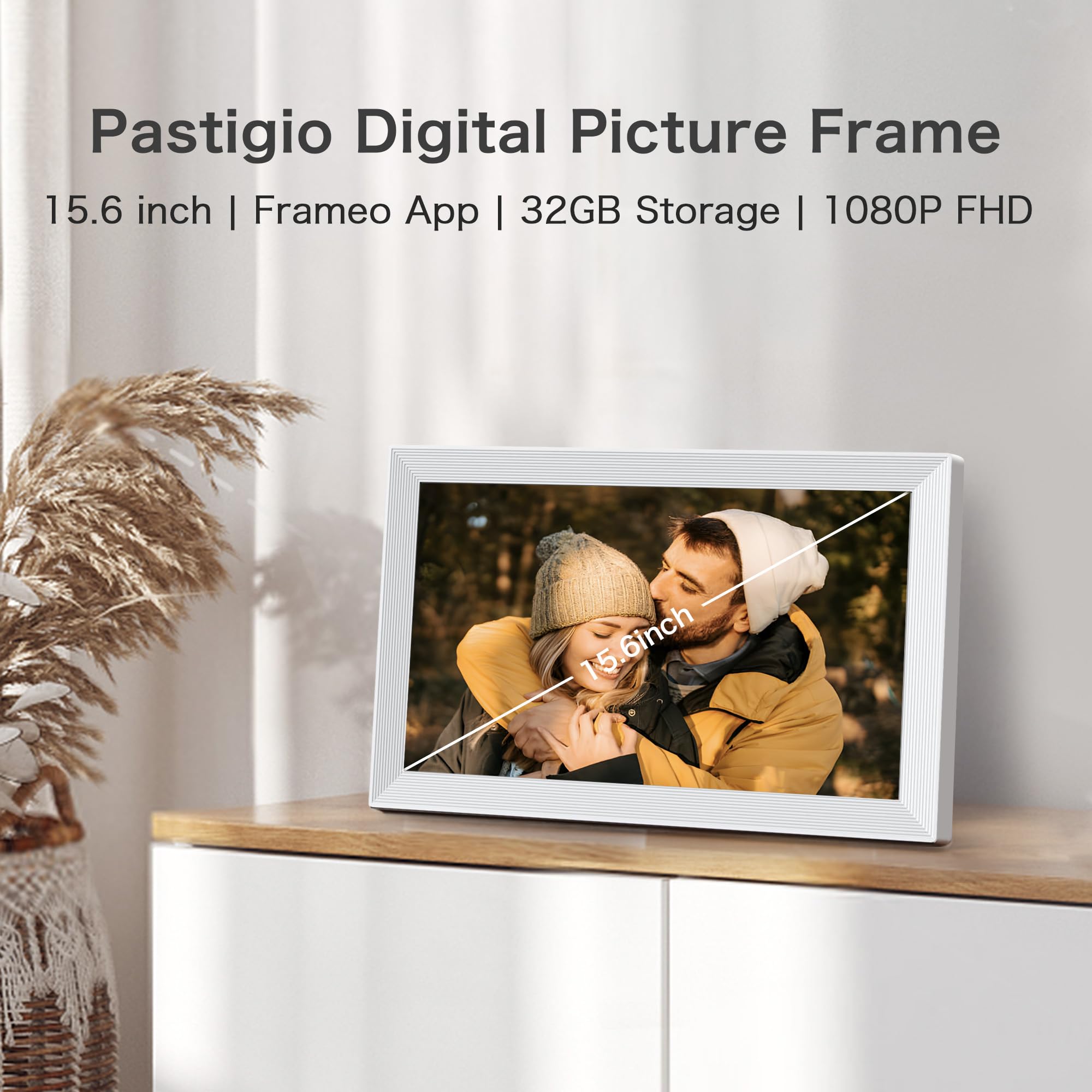 Digital Picture Frame Wifi, 15.6 Inch Frameo Digital Photo Frame, 32Gb Memory, 1920*1080 Ips Hd Touch Screen, Auto Rotate, Share
