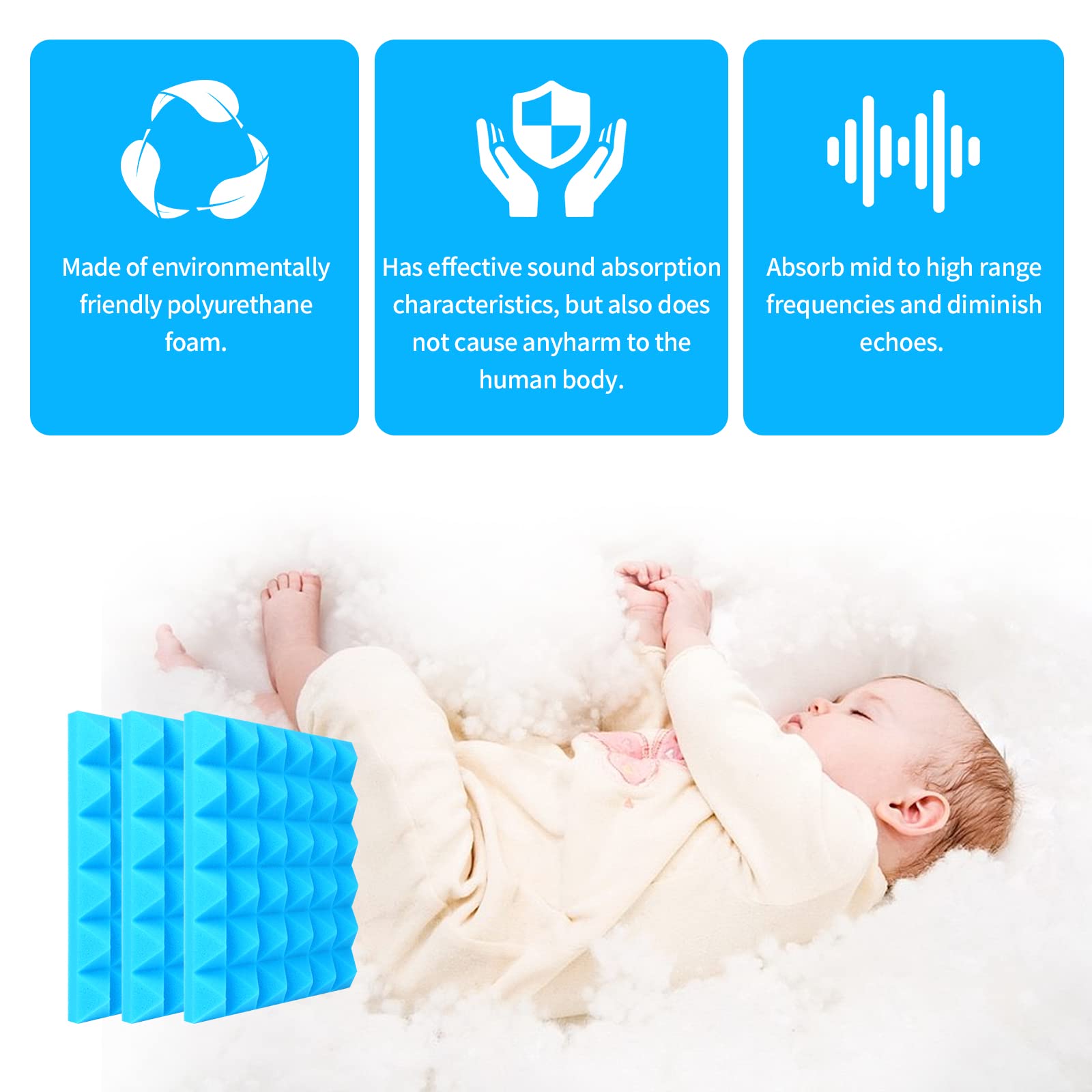 Musfunny Sound Proof Acoustic Foam Panels, 12 Pcs 2'' X 12'' X 12'' Acoustic Panels Sound Absorbing Wall Panels For Studio Recor