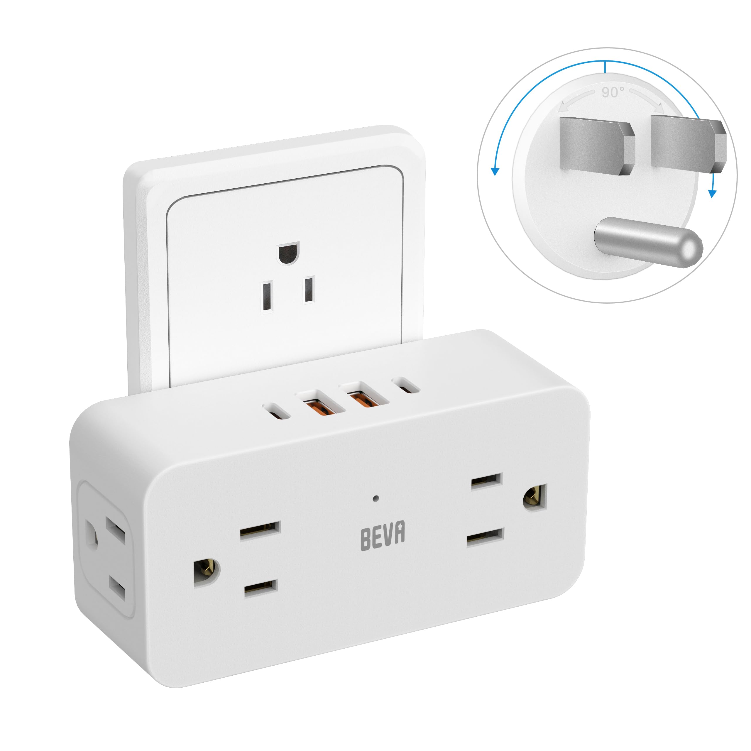 Beva Multi Wall Outlet Extender   With Rotating Plug Adapter, Rotating Outlet Adapter 4Ac And 4 Usb Ports (2 Usb C), Outlet Spli