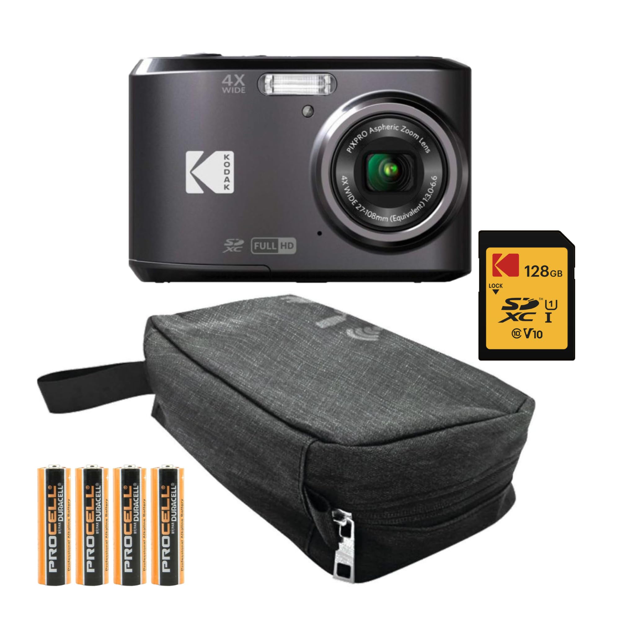 Kodak PIXPRO FZ45 Friendly Zoom Digital Camera (Black) Bundle with Folding Storage Travel Case, 128GB SD Class 10 UHS-I U1 V10 F