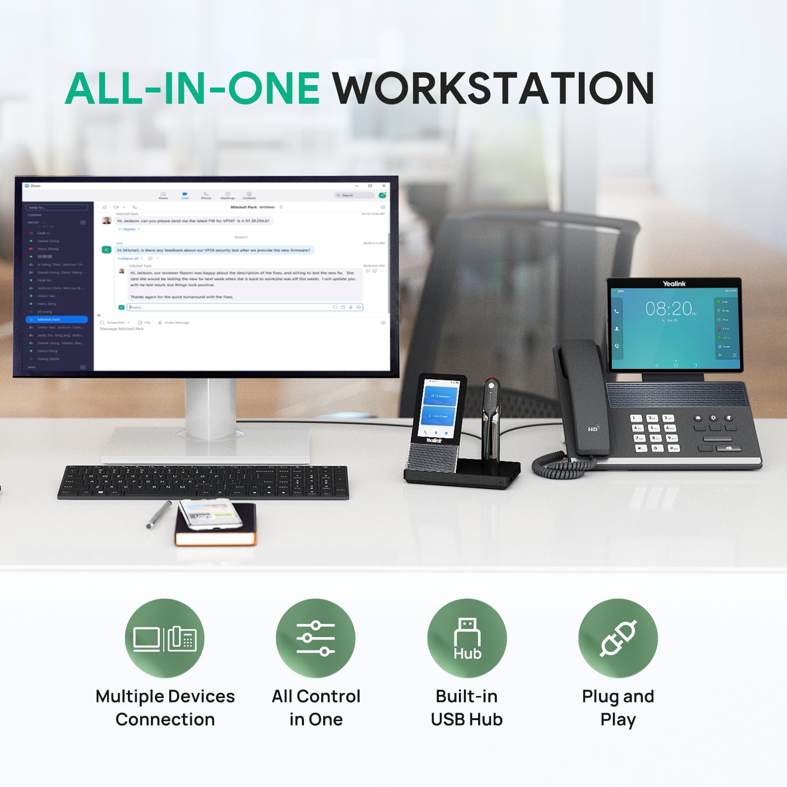 Yealink Wireless Dect Headset Wh67,Office Single Ear (Mono) Bluetooth Headset To Desk Phone,Cell Phone And Pc,Compatible With Zo