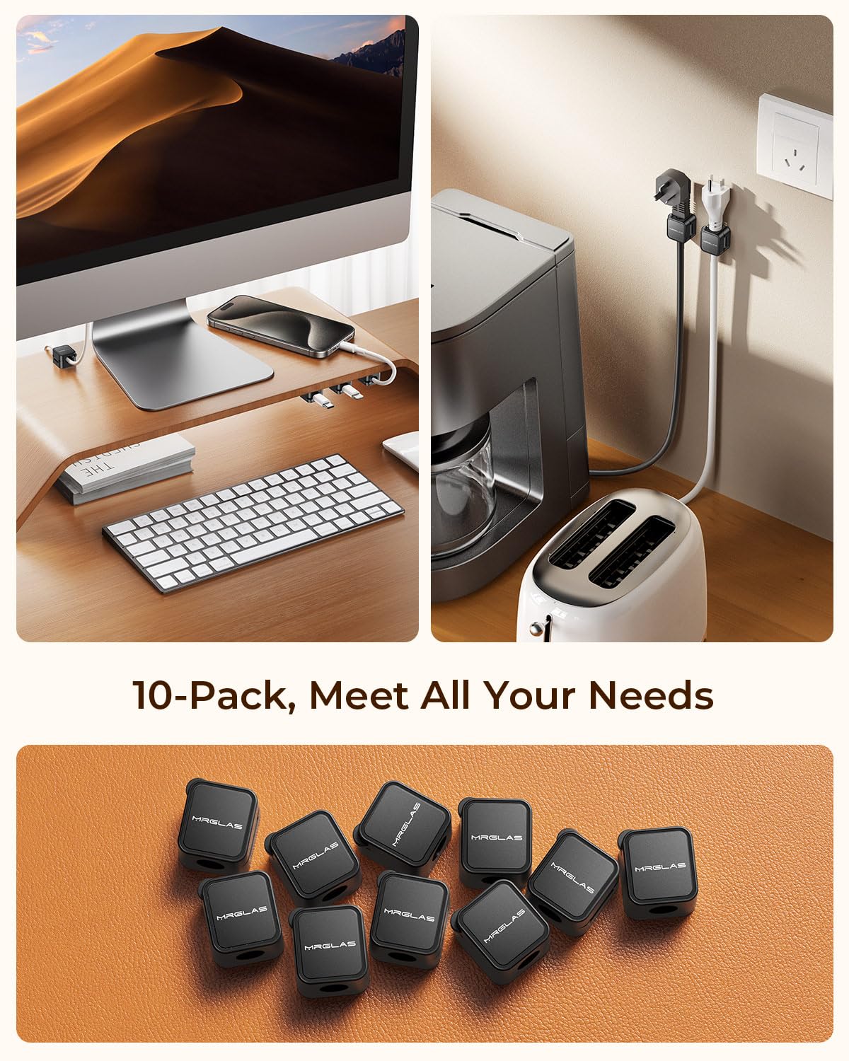 Mrglas 10 Pack Magnetic Cable Management Cord Organizer,[1S Lock] Cable Holder Clips  Desk Cable Clips [Cable Smooth Adjustable]
