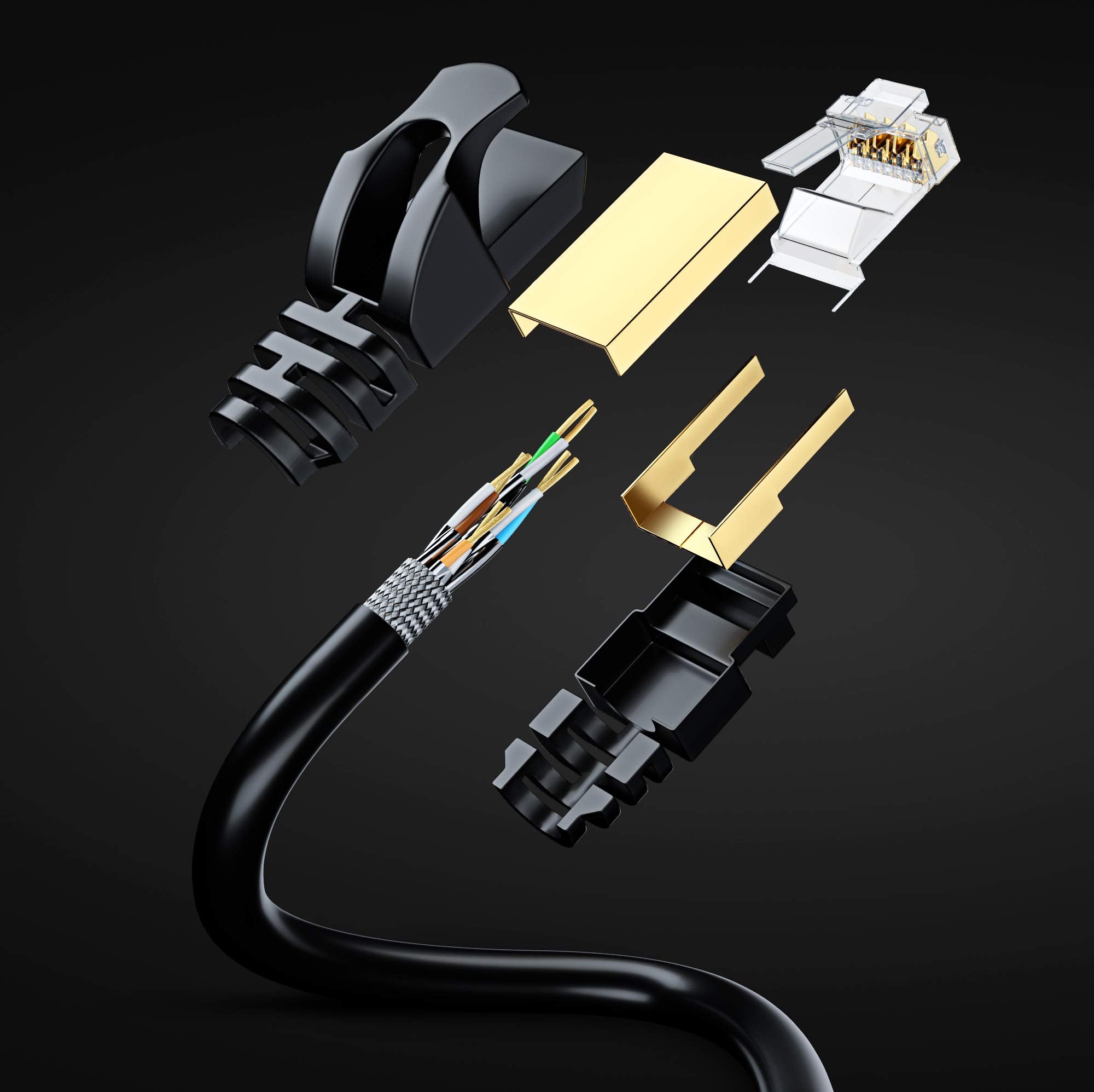 Cat 7 Ethernet Cable 100 Ft   High Speed Internet & Network Lan Patch Cable, Rj45 Connectors   100Ft / Black   Perfect For Gaming, Streaming, And More