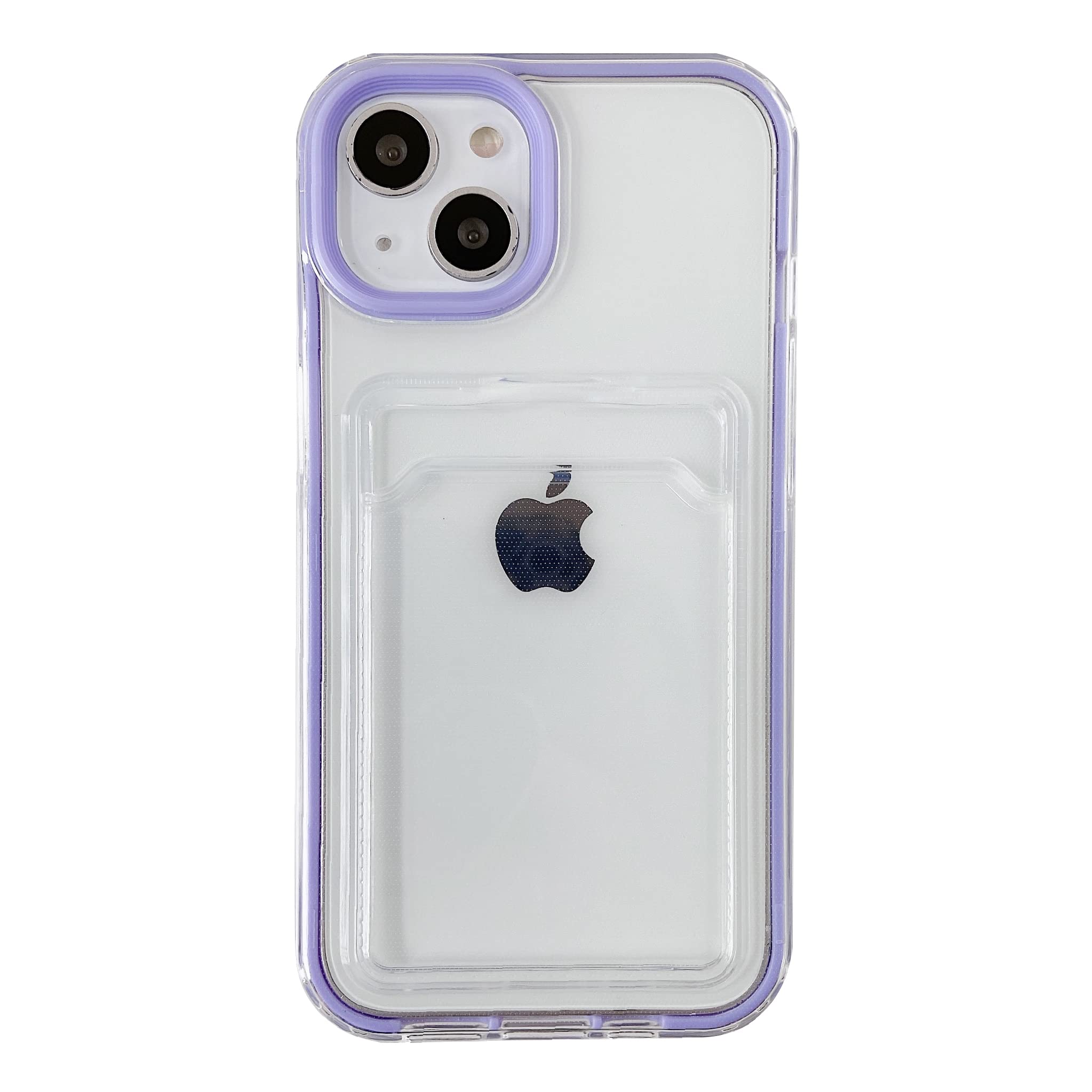 Caseative Candy Color Card Holder Clear Shockproof Soft Compatible With Iphone Case (Purple,Iphone 14 Plus)