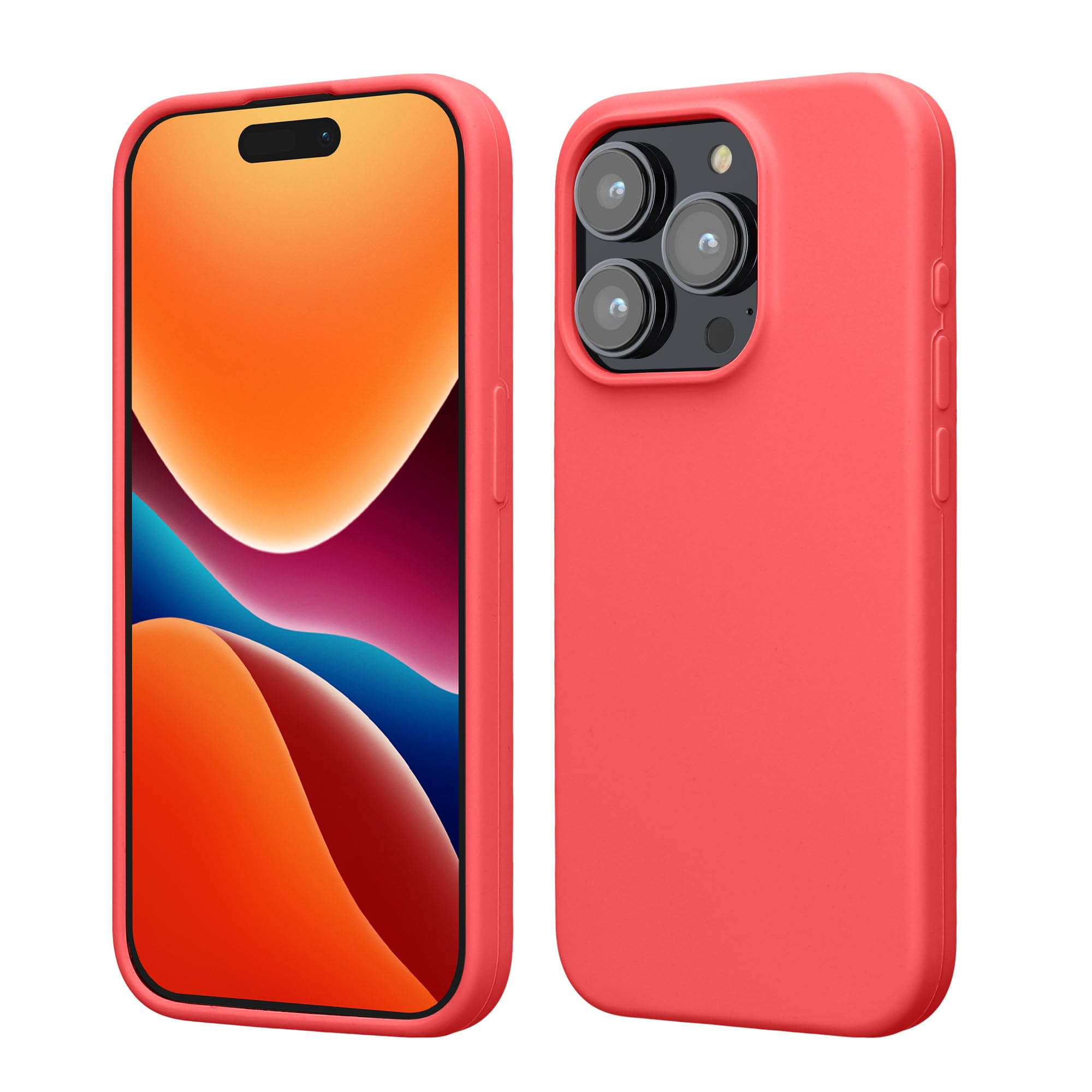 kwmobile Case Compatible with iPhone 15 Pro Max Case - Slim Soft TPU Silicone Cover - Neon Coral