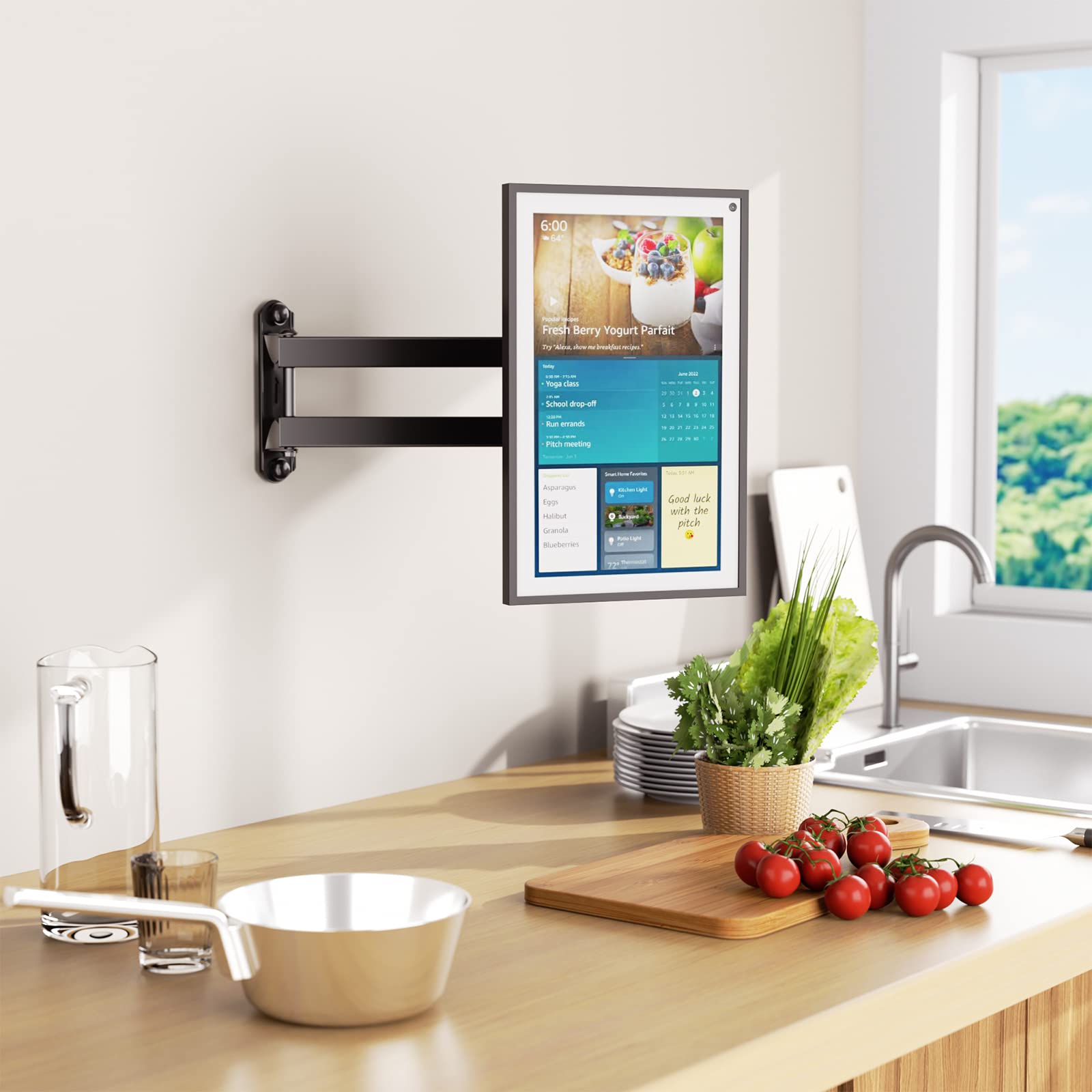 WALI Mount for Echo Show 21, Echo Show 15, Adjustable Wall Mounting Bracket with Heavy Duty 15� Extension Arm, Rotate Tilt Swivel for Alexa Echo Show 21, Echo Show 15, Holds up to 33lbs, Black