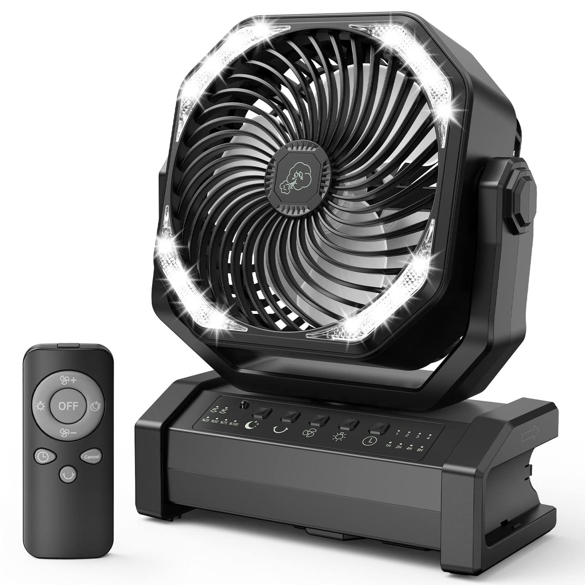 Addacc 20000Mah Rechargeable Floor Fan, Battery Operated Camping Fan With Light & Remote, 4 Speeds Run Upto 60Hrs, 90    Auto Os